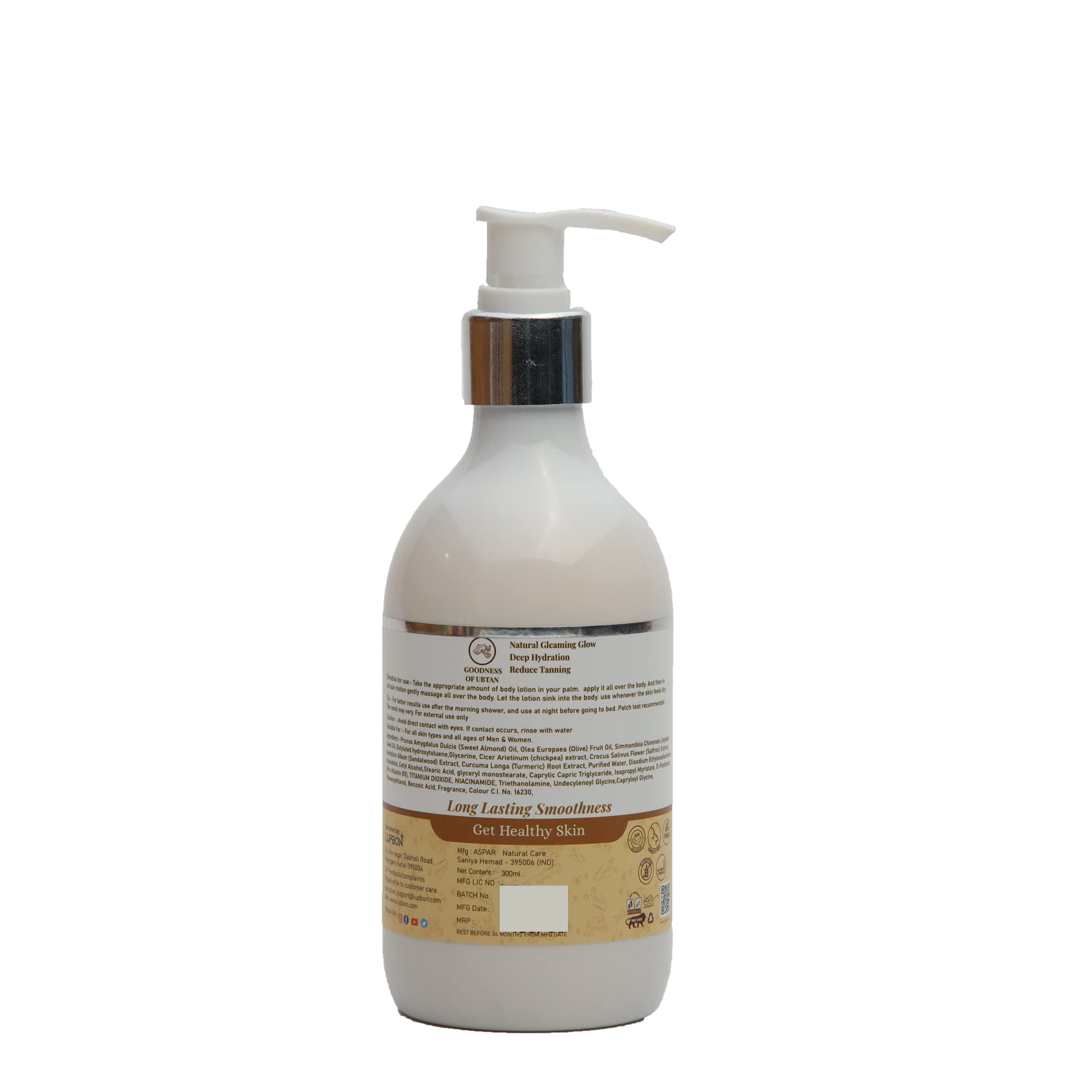 LUPBON Ubtan Body Lotion for Glowing Skin - 300ml Natural Brightening Moisturizer with Turmeric & Saffron | Perfect for Daily Hydration & Skin Radiance