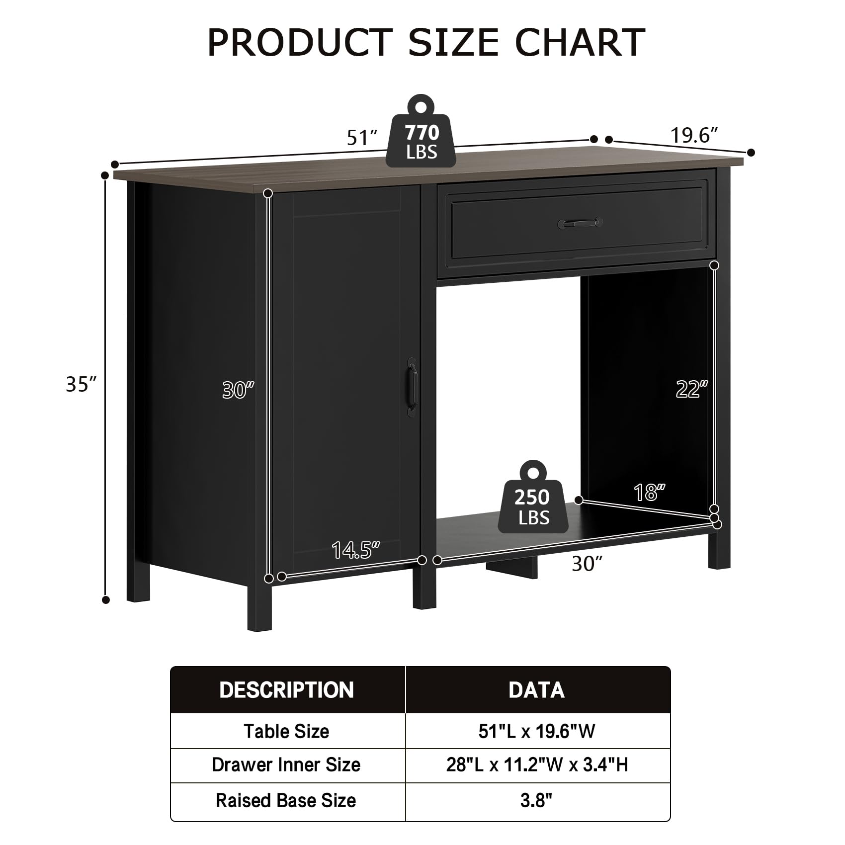 Heavy Duty Wooden Aquarium Stand with Storage Cabinet - 770 LBS Capacity Fish Tank Stand (51