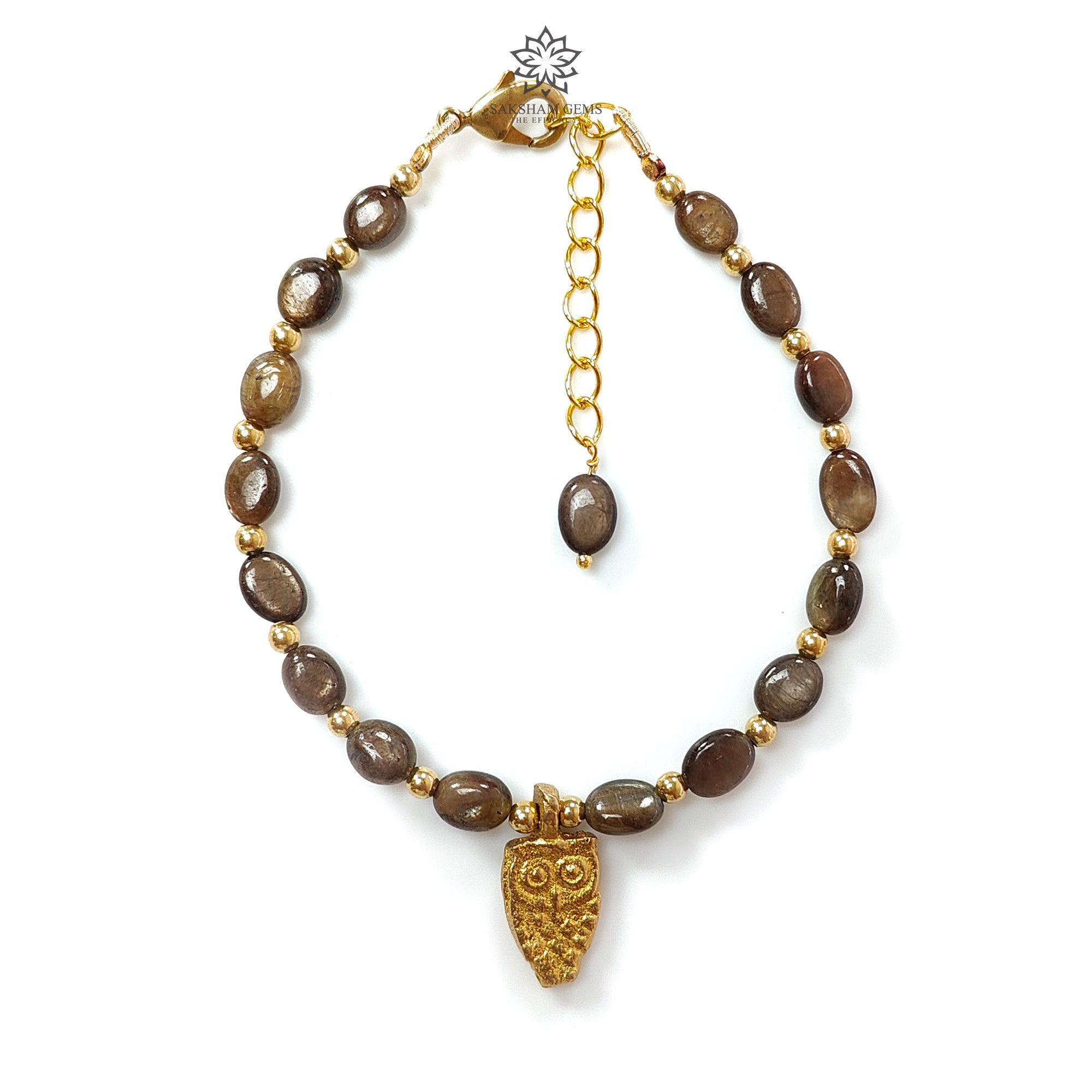 Golden Brown Chocolate Sapphire Beads Bracelet - 43.10cts Natural Untreated Oval Sapphire & Brass Jewelry (7x5mm) | Elegant Gift for Women, Boho Chic Accessory for Parties & Special Occasions