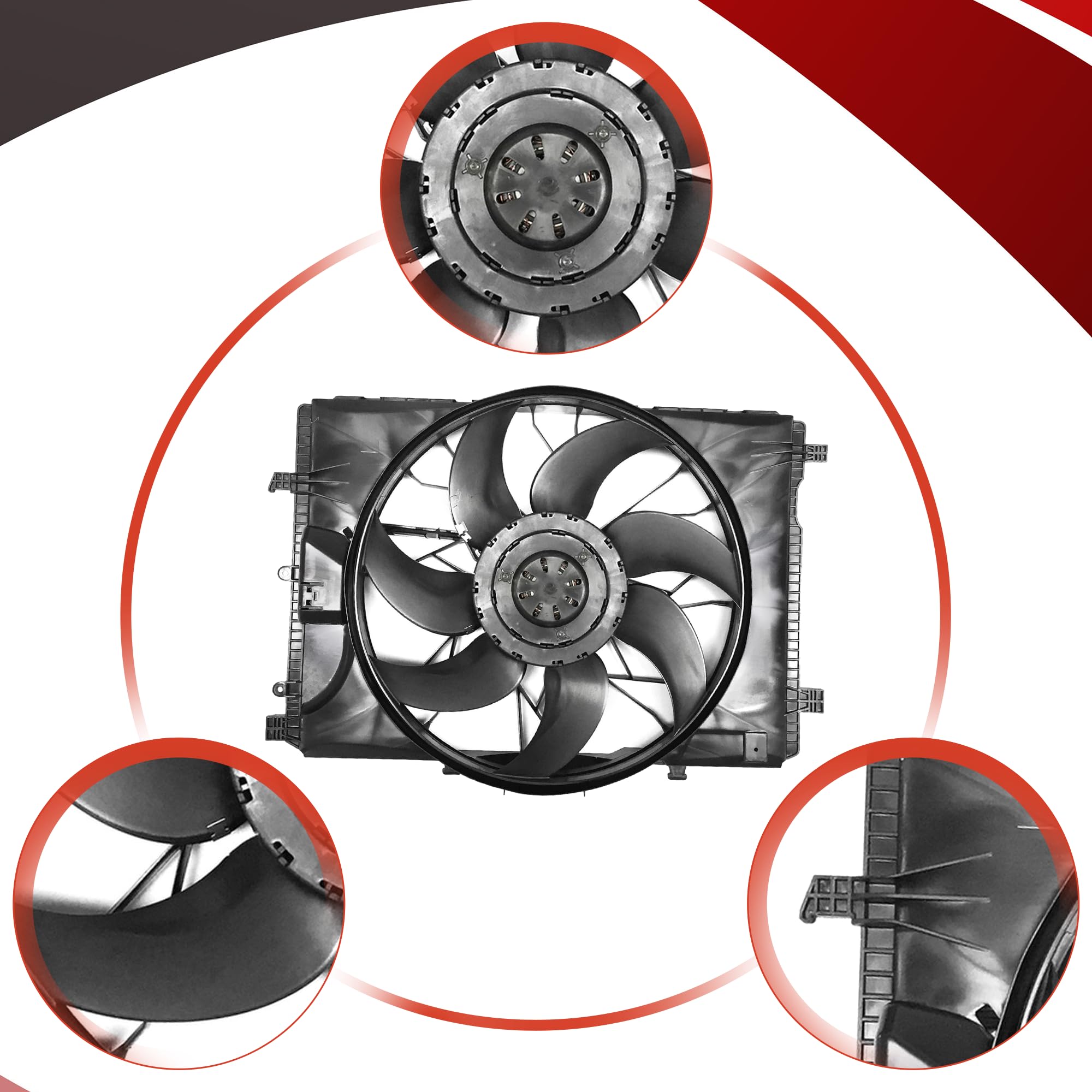 PartsFlow Radiator Cooling Fan Assembly Compatible with 2010-2015 Mercedes-Benz C300 & 2009-2014 Mercedes-Benz GLK350 (Part# 621-373) - Perfect for Engine Cooling and Overheating Prevention