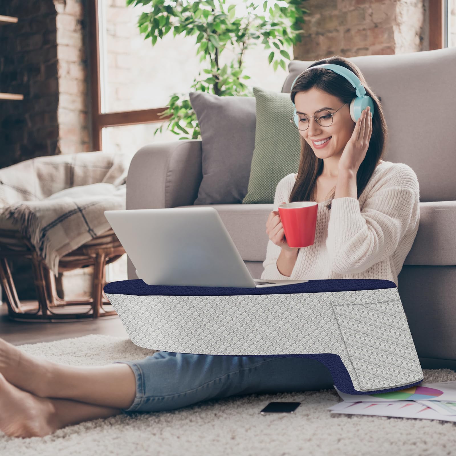 Ergonomic Gaming Pillow & Lap Desk with Foldable Stand - Comfortable Support for Laptop, Tablet & Kindle - Perfect for Gaming, Reading, Working & Bed Use (Medium Size)