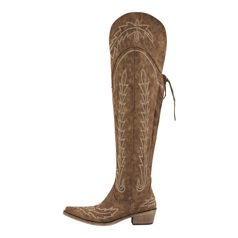 Western Cowboy Boots for Women - Embroidered Thigh High Cowgirl Boots | Fashionable Rodeo & Country Style Footwear for Parties, Festivals & Night Out