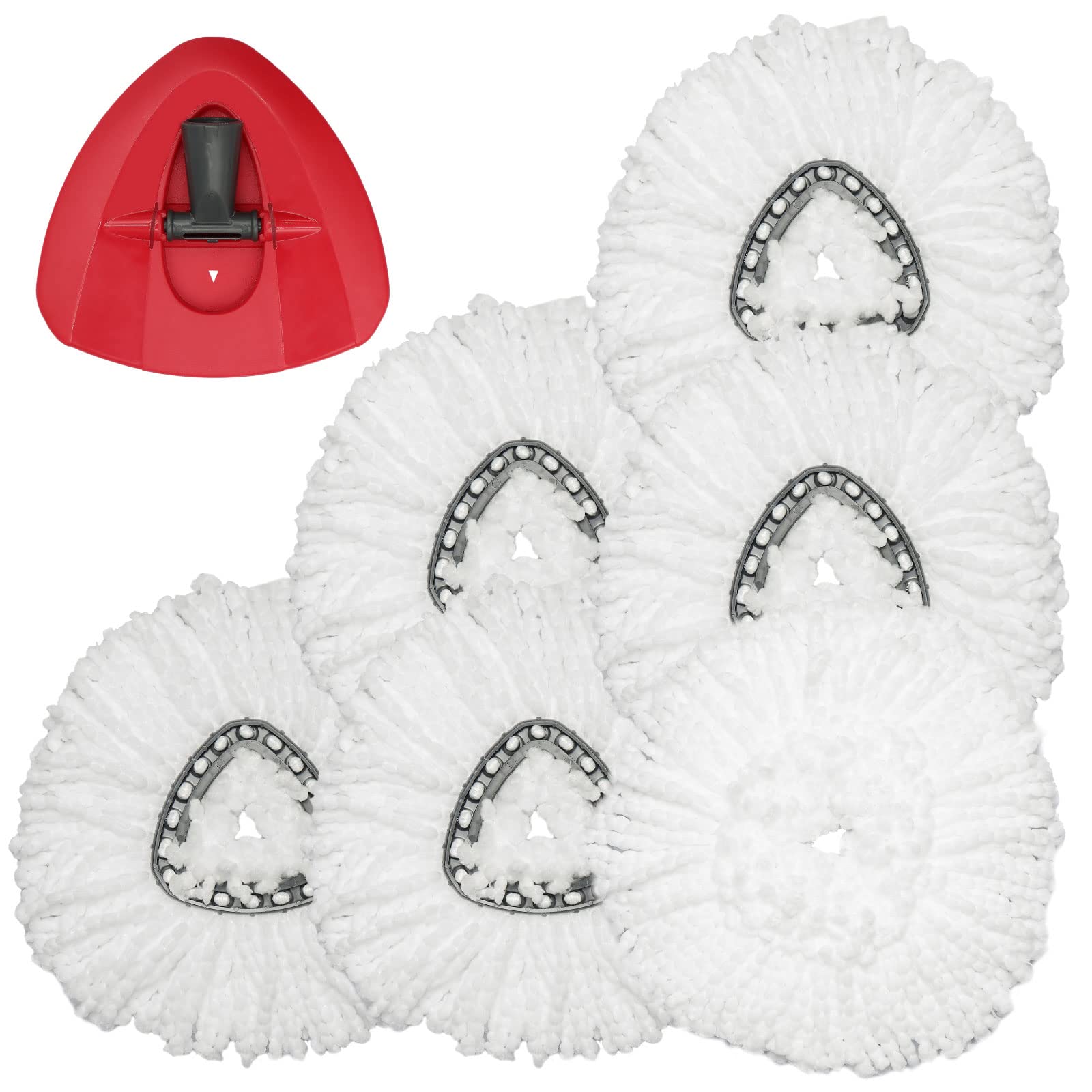 O-Cedar Spin Mop Replacement Heads 6-Pack - Microfiber Mop Refills with Base for EasyWring System | Compatible with Triangle Spin Mops | Durable Floor Cleaning Heads for Kitchen, Bathroom & Hardwood Floors