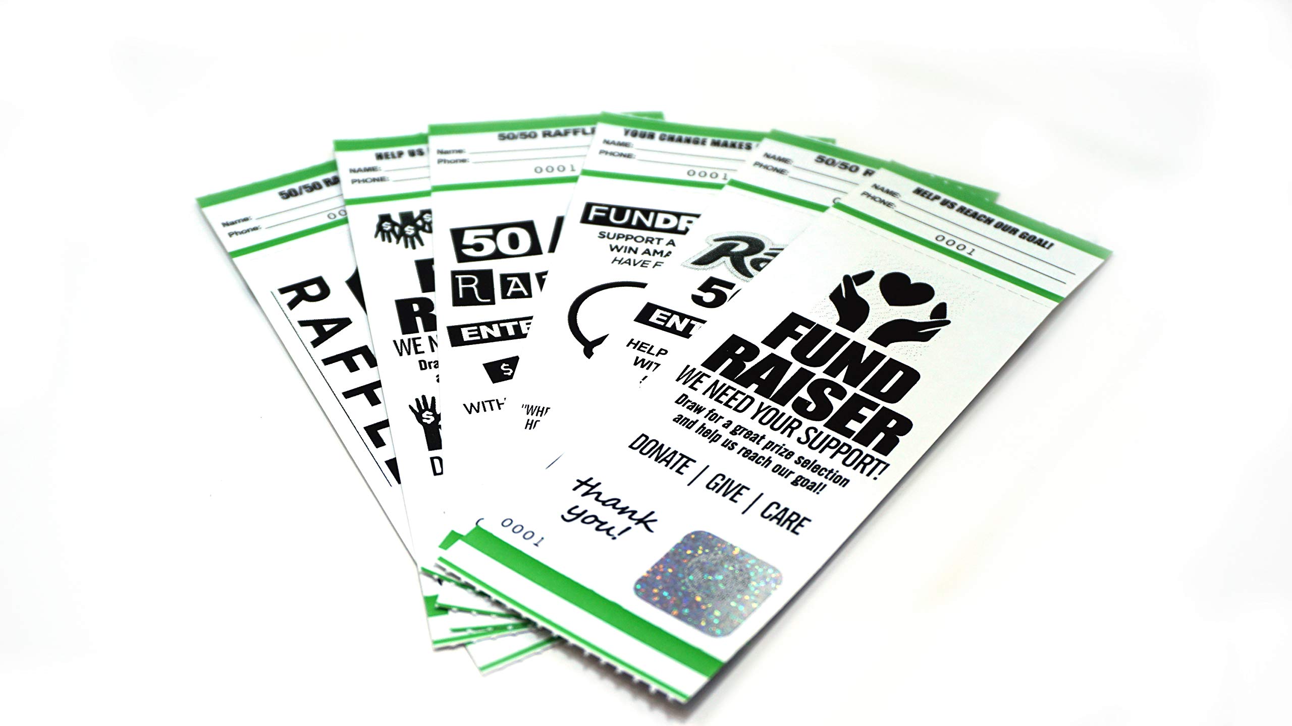 Premium 50/50 Raffle Tickets Box - Fast & Secure Fundraising Event Tickets by MyZone Printing (Green, 100 Pack) - Perfect for Charity Events, School Fundraisers & Community Drawings