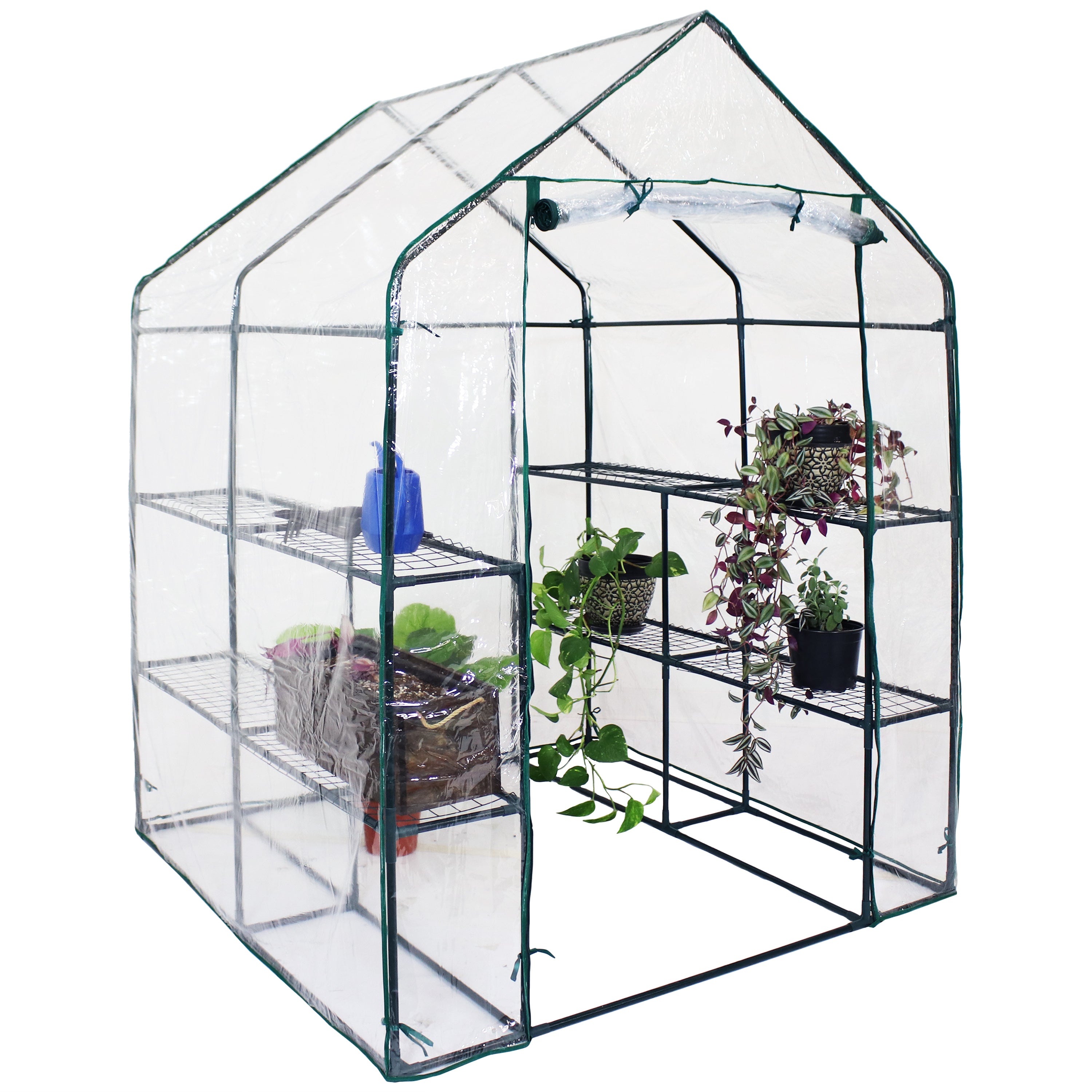 Sunnydaze Grandeur Walk-In Greenhouse with 4 Shelves - Outdoor Clear Polycarbonate Plant Greenhouse for Gardening, Seed Starting & Plant Protection - Perfect for Backyards, Patios & Small Farms