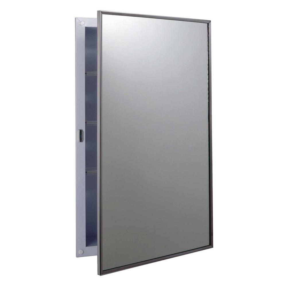 Bobrick B397 Recessed Medicine Cabinet with Mirror Swing Door - White Powder Coat Finish for Bathroom Storage & Organization