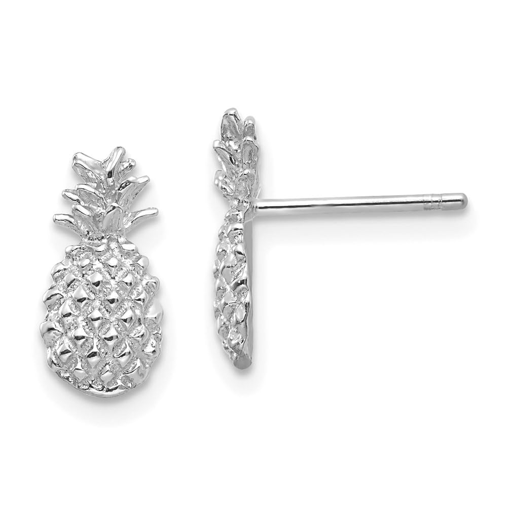 14K Solid White Gold Hawaiian Pineapple Stud Earrings - Tropical Summer Beach Jewelry for Women - Perfect for Vacations, Parties & Casual Wear