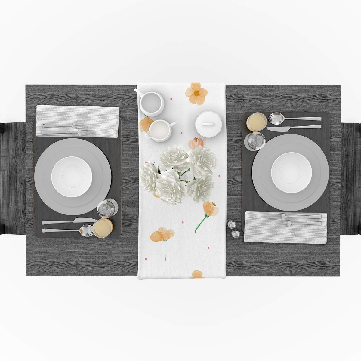 Modern Linen Table Runner - 13x70 Inch Spring Floral Decorative Table Cover for Wedding, Kitchen, Dresser, Thanksgiving, Christmas & Halloween Parties - Heat Resistant Home Decor (Perfect for Dining Tables, Buffets, and Holiday Entertaining)