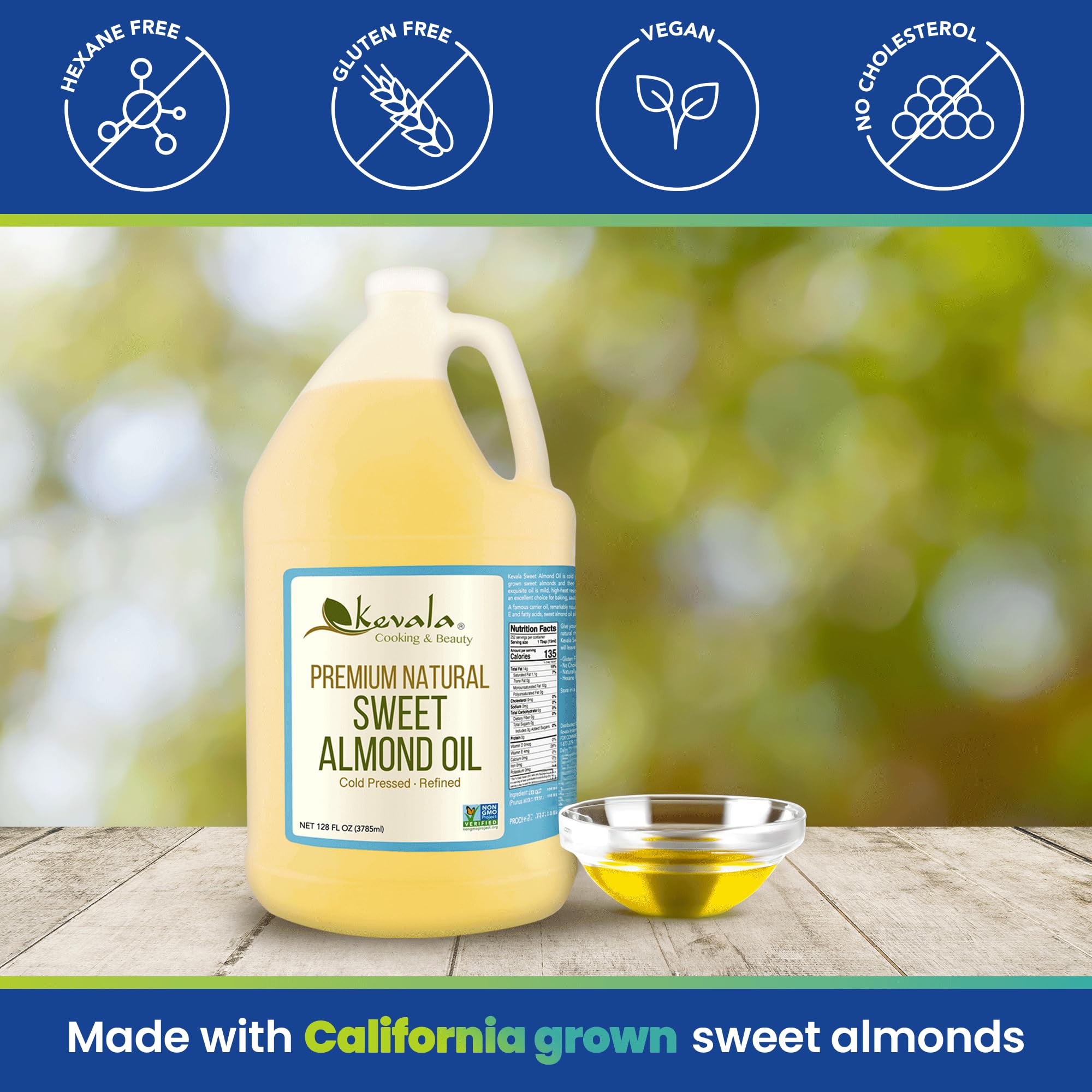 Pure Sweet Almond Oil - Cold Pressed, Hexane Free for Skin Care, Hair Growth & Cooking - Premium 1/2 Gallon (64 fl oz) - Perfect for Massage, DIY Beauty Recipes & Healthy Cooking