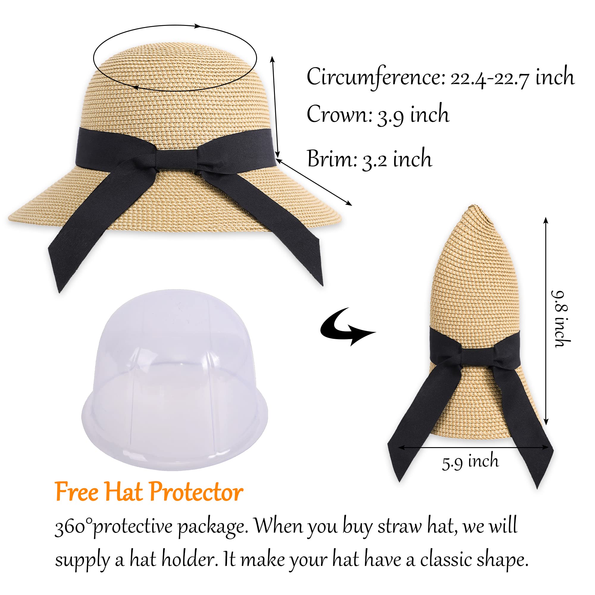 Women's Wide Brim Sun Hat with UPF 50+ UV Protection - Foldable Packable Straw Beach Hat for Summer Outdoor Activities, Travel, Gardening & Vacation