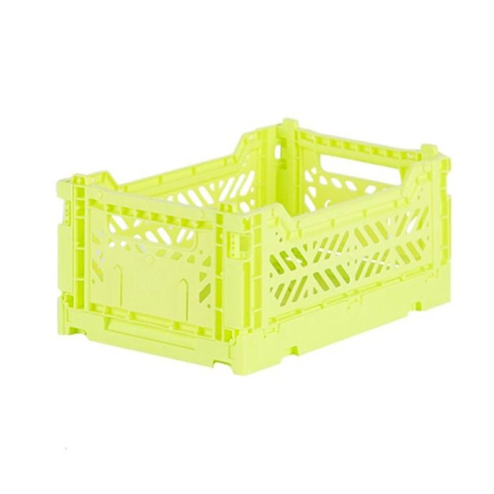 AyKasa Folding Storage Crate - Acid Yellow | Collapsible Plastic Bin for Home, Office & Outdoor Organization | Perfect for Laundry, Toys, Groceries & Camping Supplies