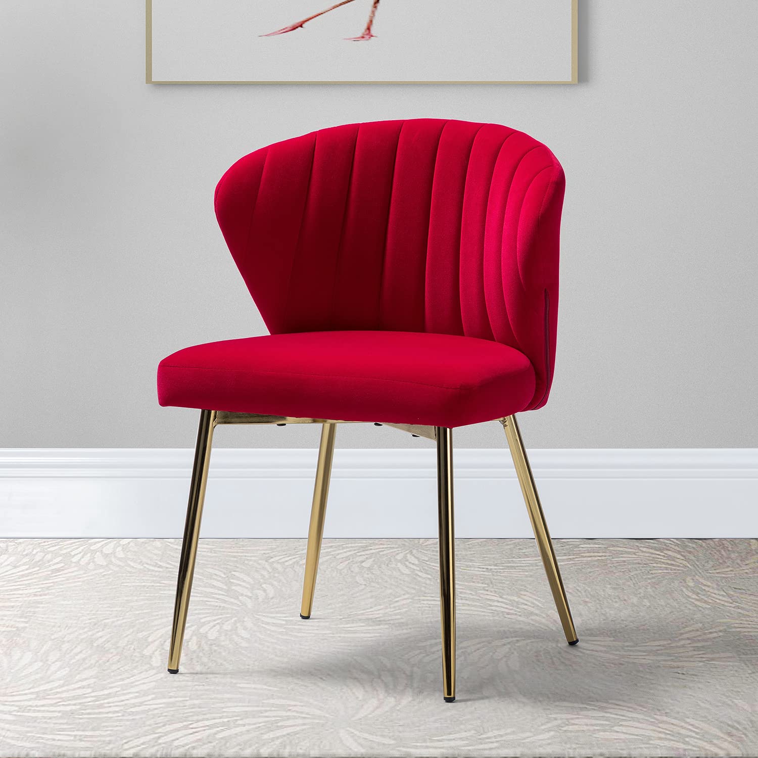 TINA'S HOME Modern Velvet Dining Chairs - Gold Metal Leg Accent Chairs with Tufted Back, Upholstered Side Chairs for Living Room, Kitchen, Vanity & Patio | Elegant Home Decor for Small Spaces (Red)