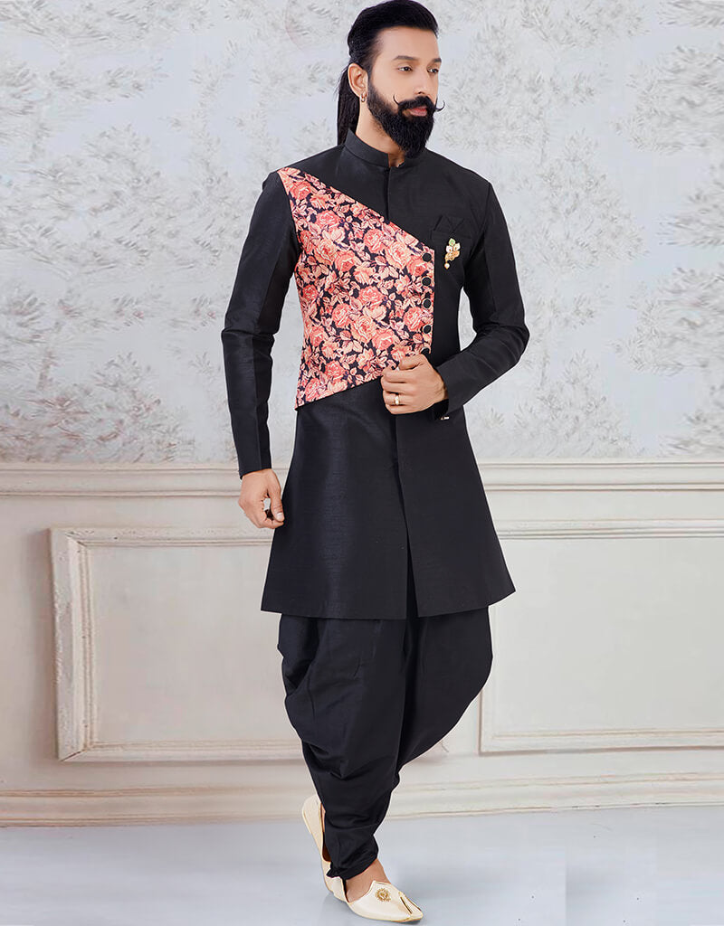 Elegant Black Silk Kurta with Churidar - Traditional Indian Outfit for Women - Perfect for Festivals, Weddings & Special Occasions