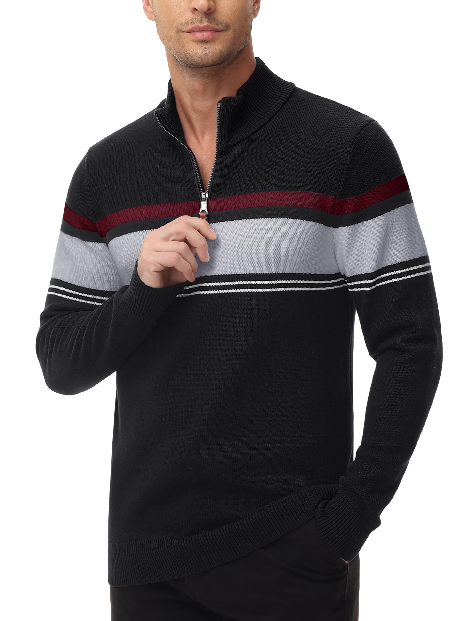 MAGCOMSEN Men's 1/4 Zip Cotton Sweater Pullover - Striped Polo Sweatshirt for Fall & Winter | Warm Casual Wear for Office, Outdoor & Daily Comfort