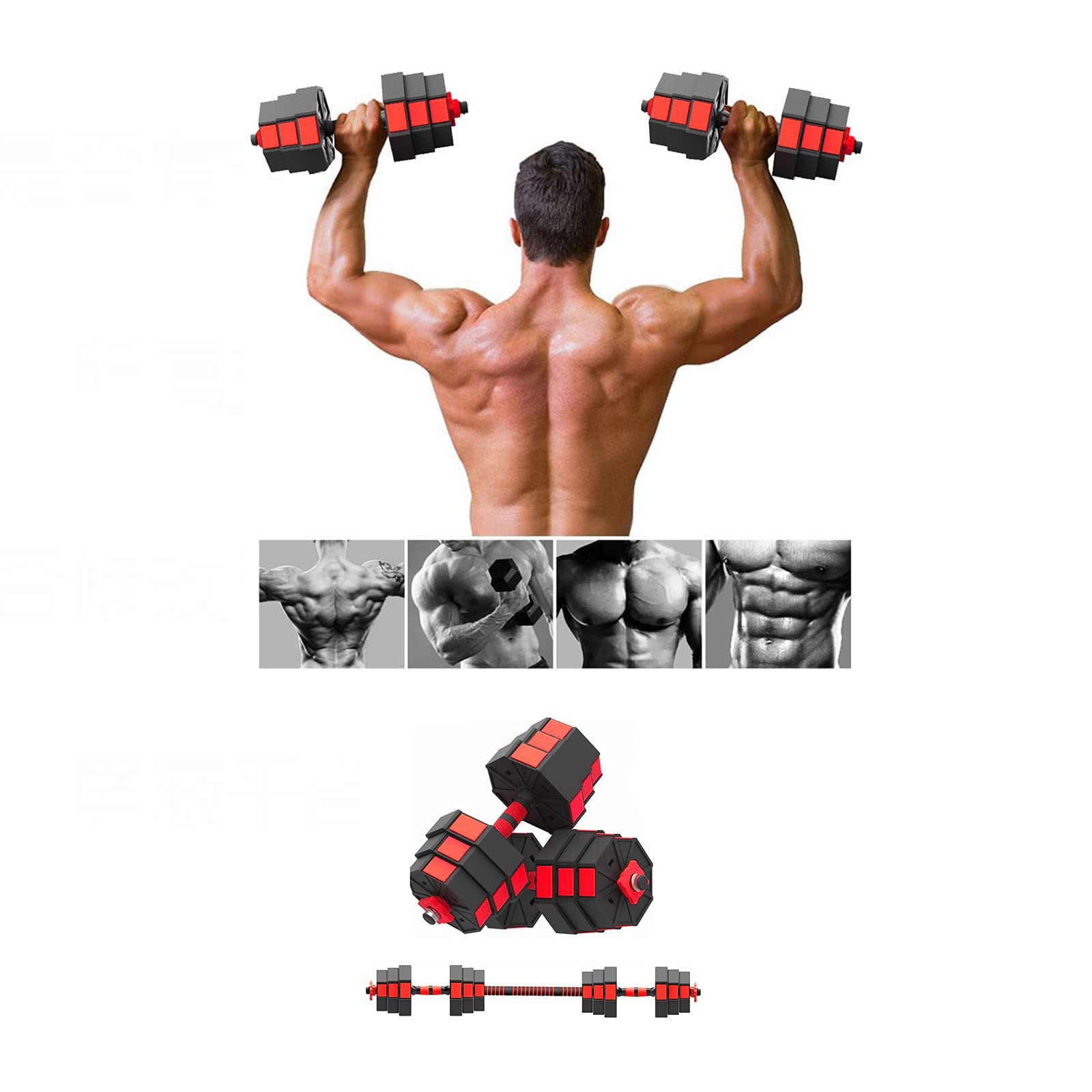 Adjustable Dumbbell Set 66lbs - 3 in 1 Non-Slip Barbell Weights with Connecting Rod for Home Gym, Strength Training & Fitness Workout for Men & Women | Perfect for Weight Lifting, Muscle Building & Full Body Exercises at Home