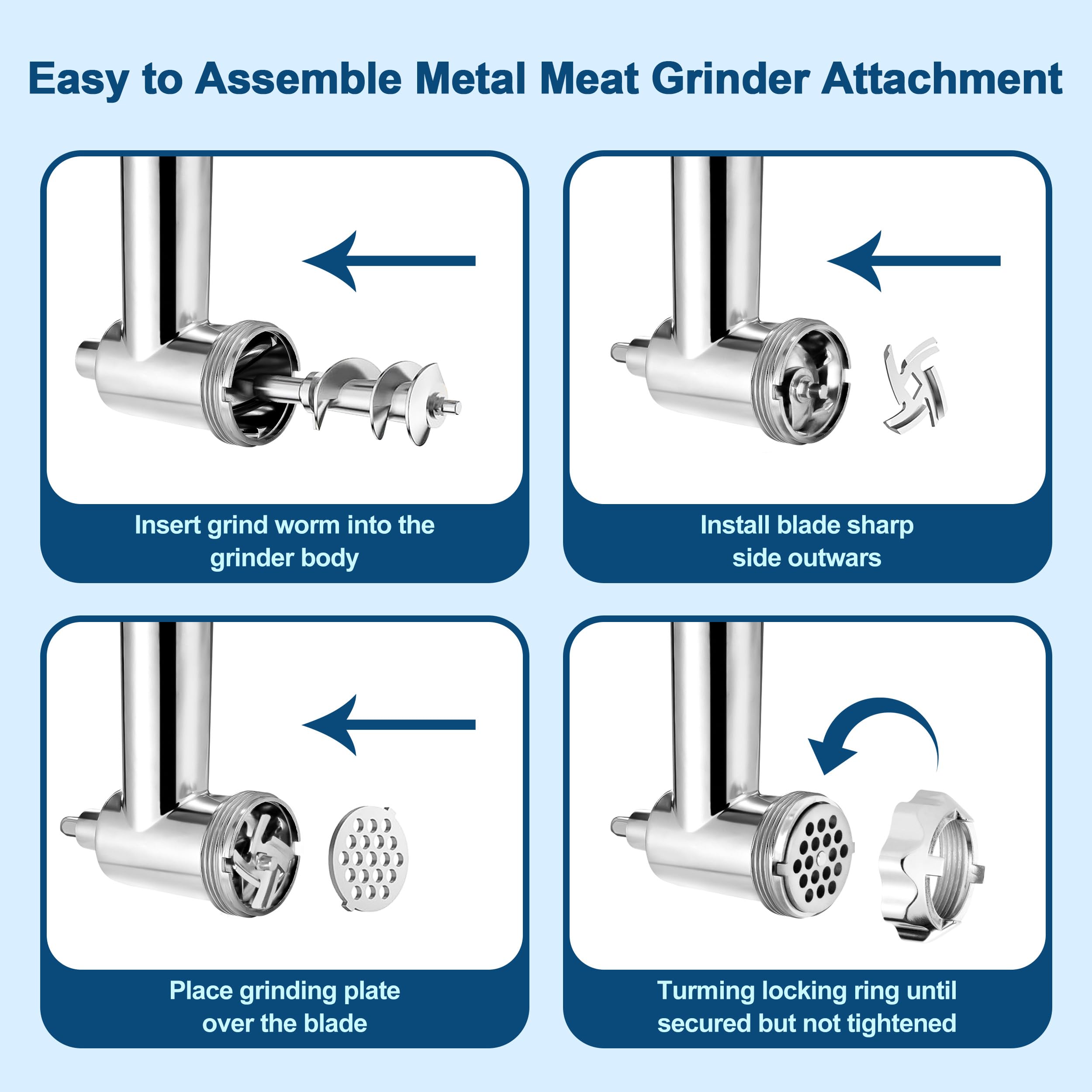 Heavy Duty Metal Meat Grinder Attachment for KitchenAid Stand Mixer - 5 Grinding Plates, Sausage Stuffer Tube - Perfect for Homemade Burgers, Sausages & Pet Food - Compatible with KitchenAid Food Processor Accessories