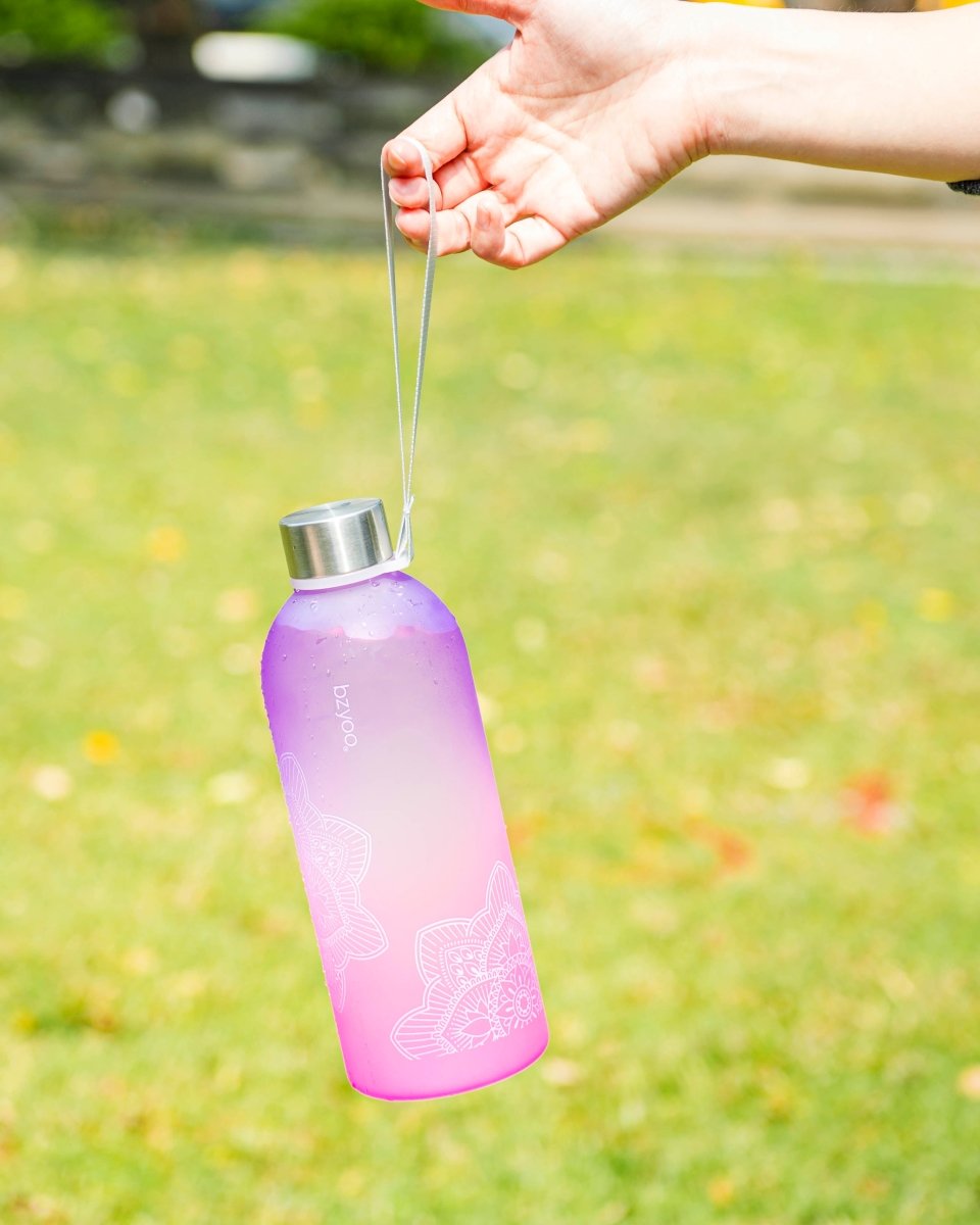 32oz La La Mandala Time Marker Tritan Water Bottle with Carrying Strap - Ombre Pink | BPA-Free Leak Proof Sports Water Bottle for Gym, Yoga, Hiking & Outdoor Activities