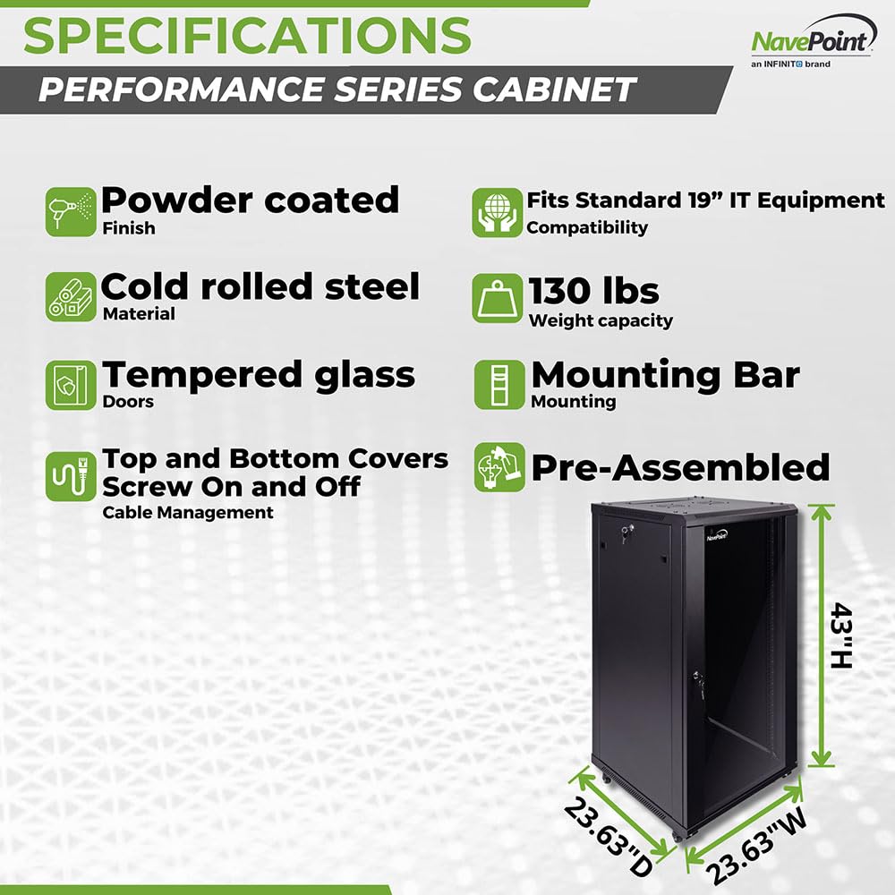 NavePoint 22U Server Cabinet Wall Mount Rack Enclosure - 23.6