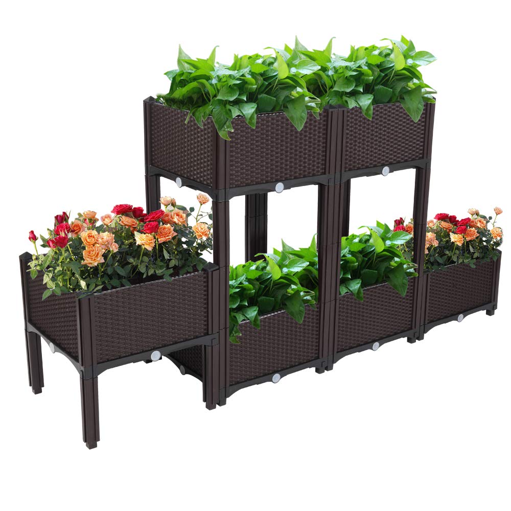 GUOXY 6Pcs Brown Planting Box with Free Splicing Injection - Perfect for Indoor Herb Garden, Balcony Planters, and DIY Home Gardening Projects