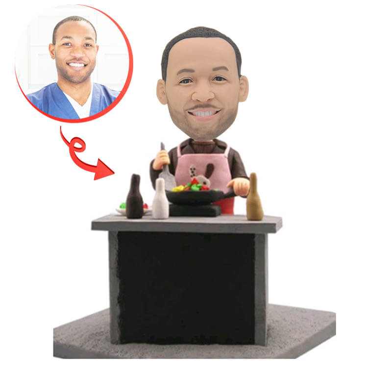 Custom Bobblehead of Man Cooking - Personalized Kitchen-Themed Bobblehead Doll for Gifts, Home Decor, and Fun Collectibles | Perfect for Chefs, Cooking Enthusiasts, and Unique Home Decorations