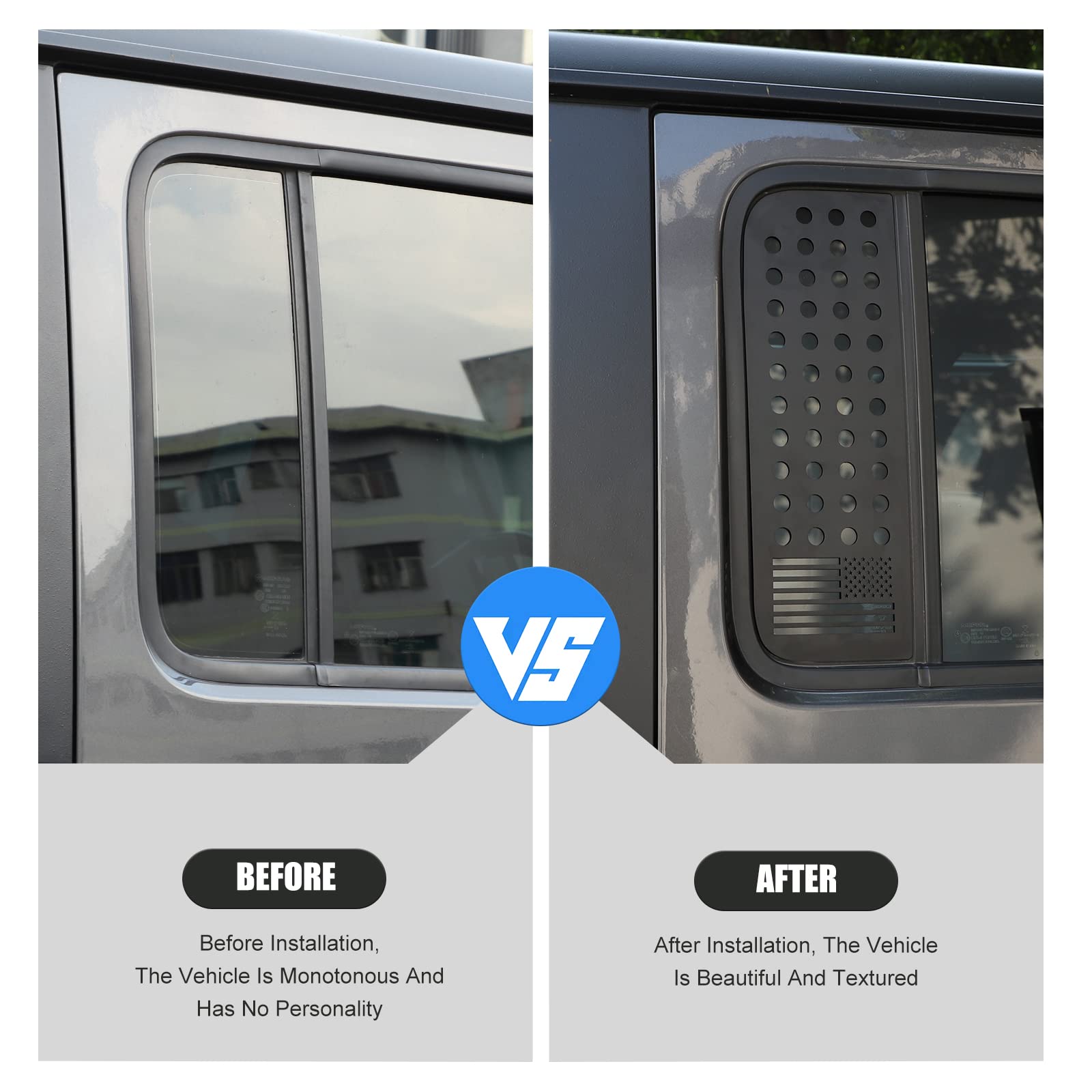 Jeep Wrangler JLU 4-Door & Gladiator JT Rear Side Window Decals - American Flag Exterior Trim Accessories (2018-2023 Models) | Perfect for Off-Road Adventures & Patriotic Style