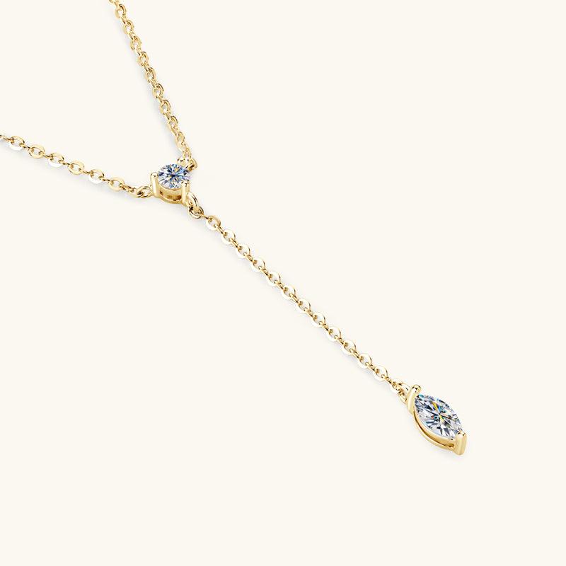 Exquisite Marquise Cut Moissanite Lariat Necklace - Premium 925 Sterling Silver Jewelry for Women - Perfect for Weddings, Anniversaries & Special Occasions