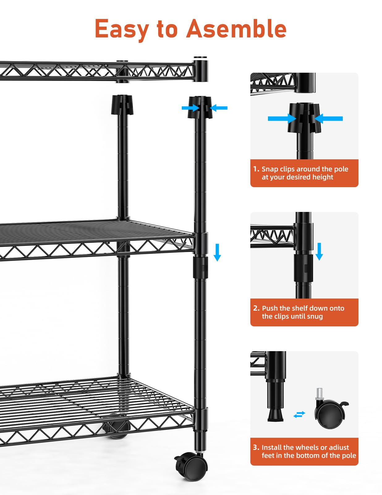 Simple Deluxe Heavy Duty 3-Tier Storage Shelves 750Lb Capacity, 24.02