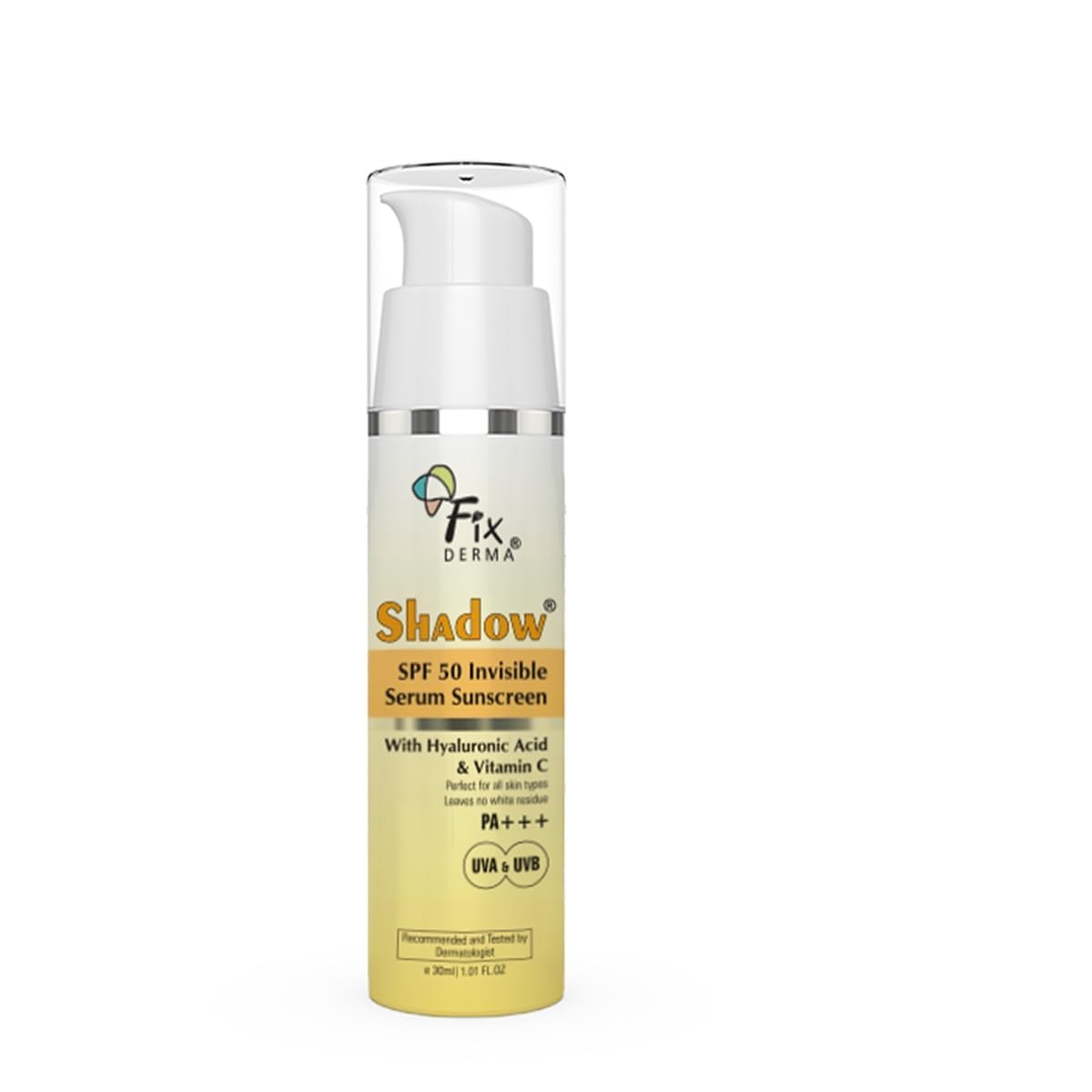 Shadow Invisible Serum Sunscreen SPF 50+ PA+++ | Ultra Lightweight Non-Greasy Face Sunscreen with Vitamin C & Hyaluronic Acid | No White Cast | For Sensitive, Oily & Dry Skin | Daily UV Protection for Men & Women | Airless Pump 30ml | Perfect for Outdoor Activities & Daily Wear