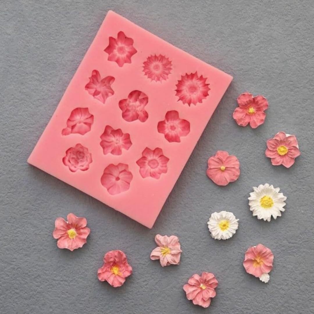 Skytail 11-Cavity Fondant Mold Set - Rose, Sunflower, Peony, Chrysanthemum & Daisy Flower Candy Molds for Cake Decorating, Chocolate, Clay, Resin & Soap Making | Perfect for Wedding Cakes, Cupcakes, DIY Crafts & Confectionery Projects