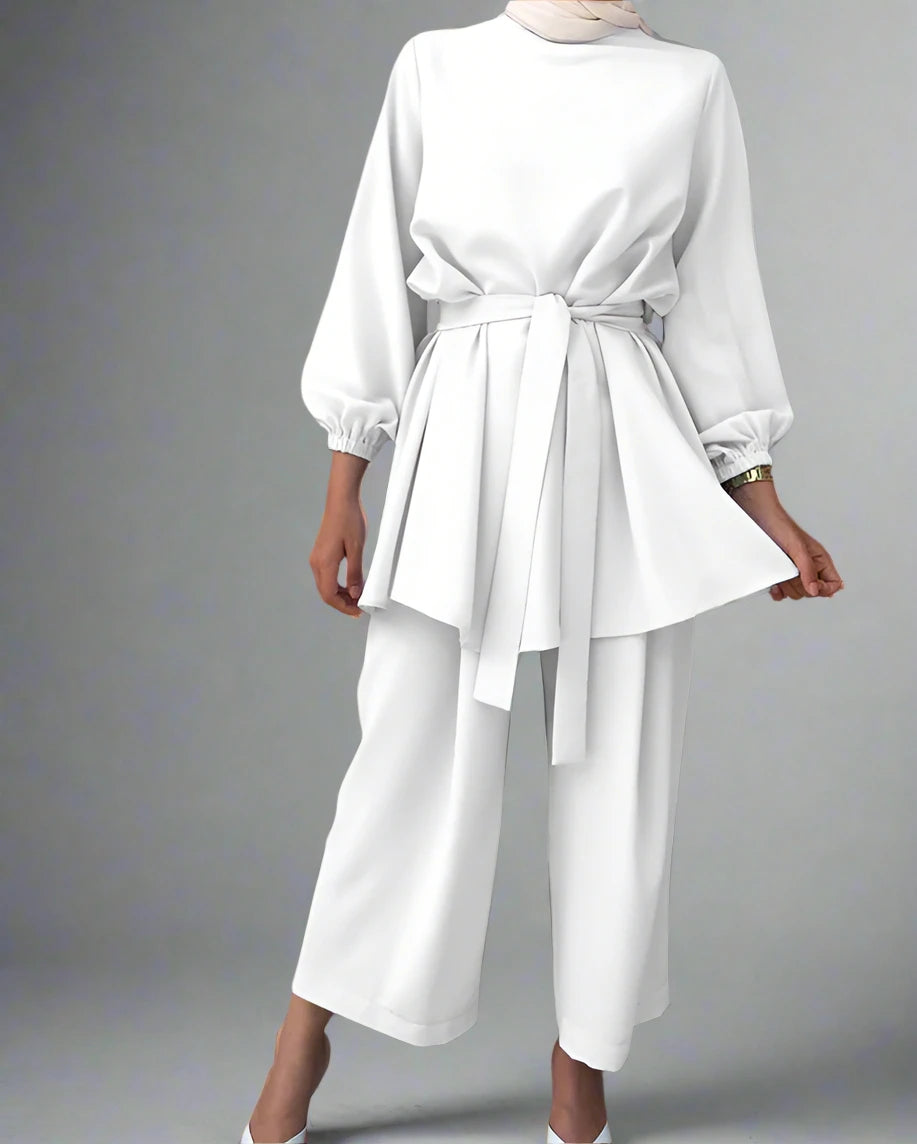 Modest Muslim Women's 2-Piece Outfit Set - Long Sleeve Top & Loose Pants | Islamic Prayer Dress, Eid Outfit, Daily Wear & Mosque Attire