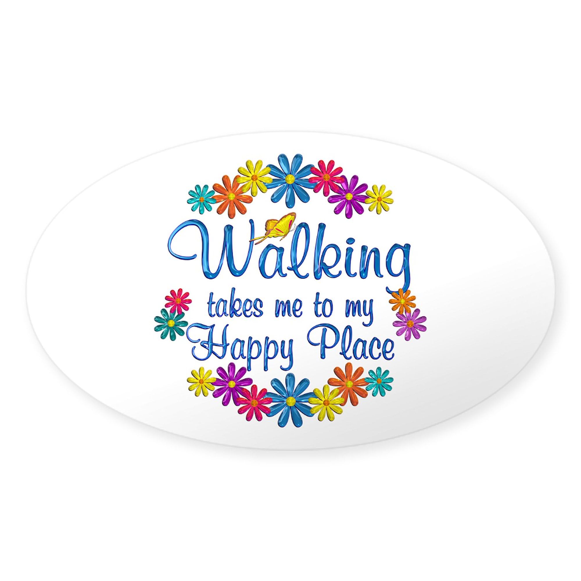 Walking Happy Place Oval Car Bumper Sticker - Funny Vinyl Decal for Cars, Trucks, Laptops - Perfect for Road Trips & Outdoor Adventures