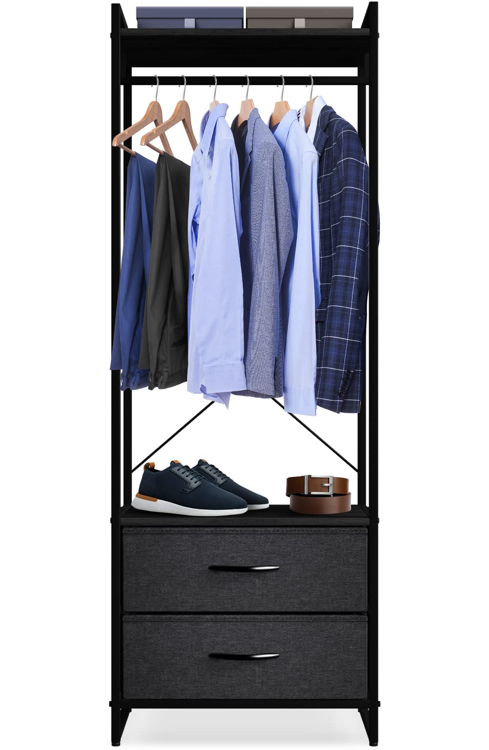 Sorbus Wood Top Clothing Rack with Drawers - Steel Frame Organizer for Shirts, Dresses & Jackets - Bedroom Closet Storage