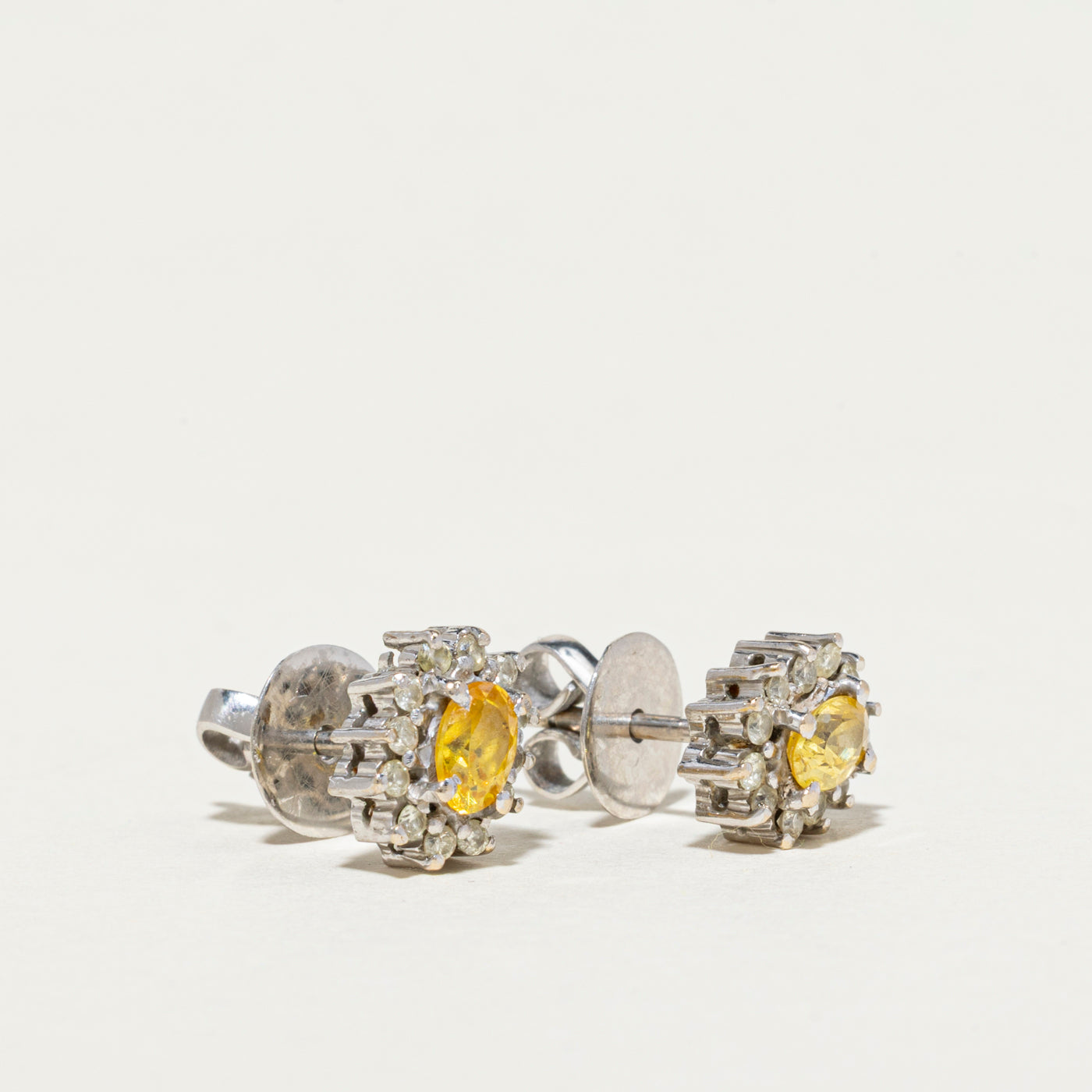 Exquisite 0.50ctw Synthetic Yellow Sapphire & 0.32ctw Natural Diamond Floral Stud Earrings | Elegant Jewelry for Women | Perfect for Weddings, Parties & Special Occasions
