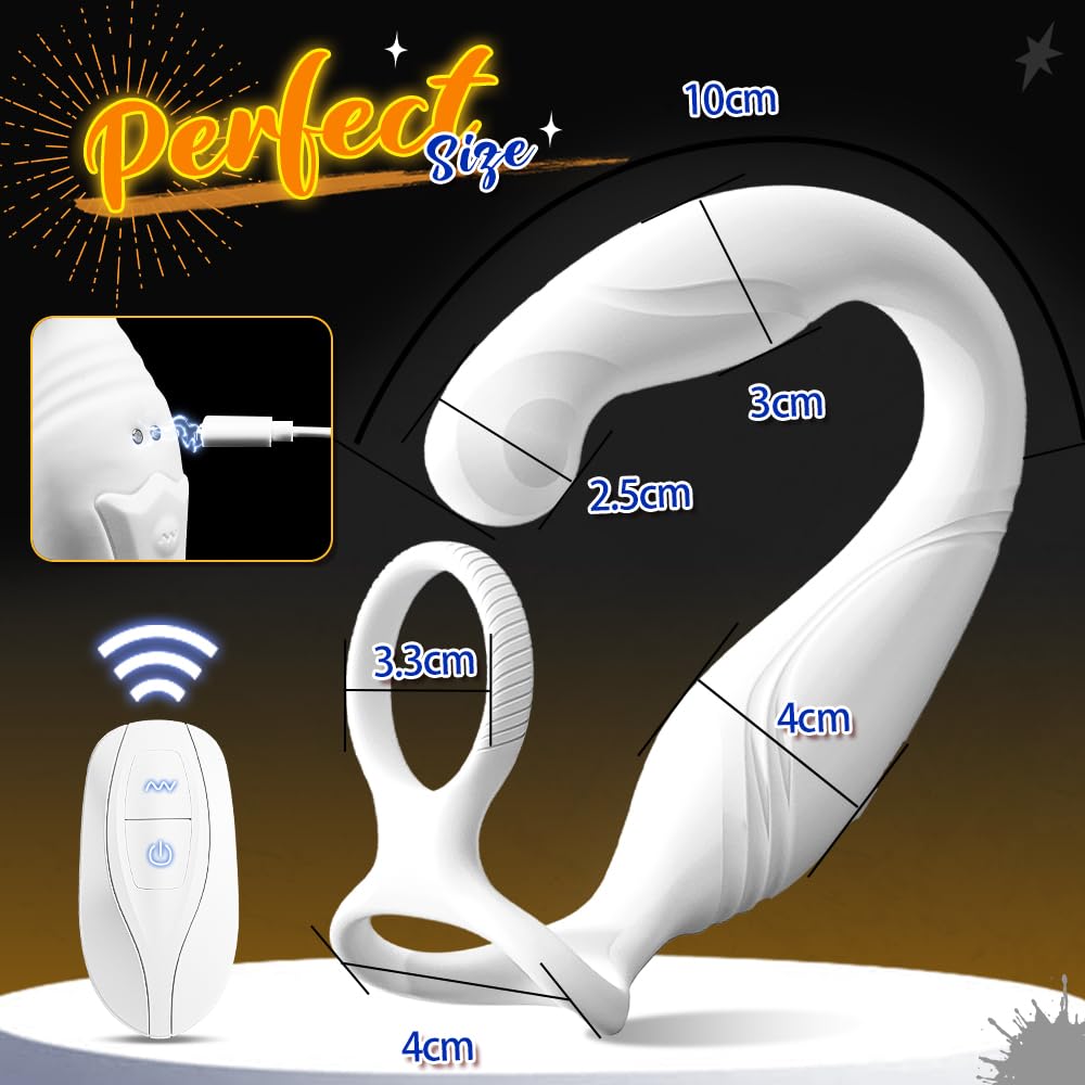 Premium Rotating Anal Vibrator & Prostate Massager for Men - Dual Silicone Cock Rings, Remote Control C-Shaped Penis Ring - Adult Sex Toys for Couples (White) - Perfect for Solo Play & Partnered Intimacy