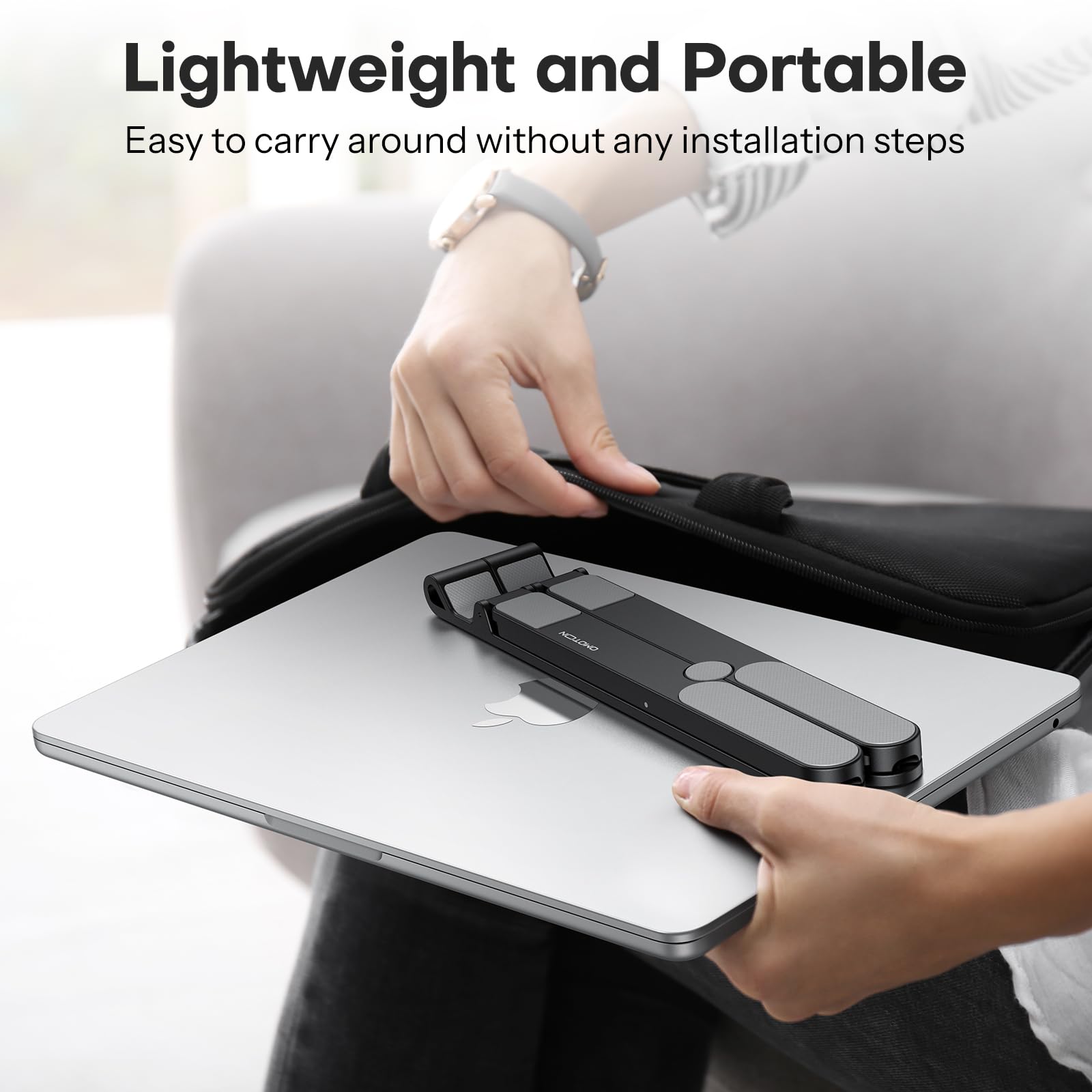 OMOTON Adjustable Laptop Stand for Desk - Portable, Foldable Computer Riser Holder Compatible with All Laptops & Tablets up to 15.6” - Perfect for Home, Office, and Travel Use