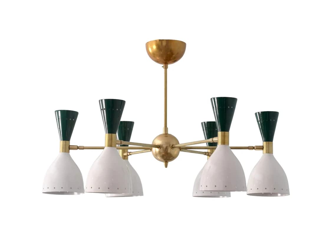 NauticalMart 12-Light Stilnovo Style Raw Brass Chandelier - Handmade Vintage Finish Lighting Fixture for Dining Room, Living Room & Bedroom