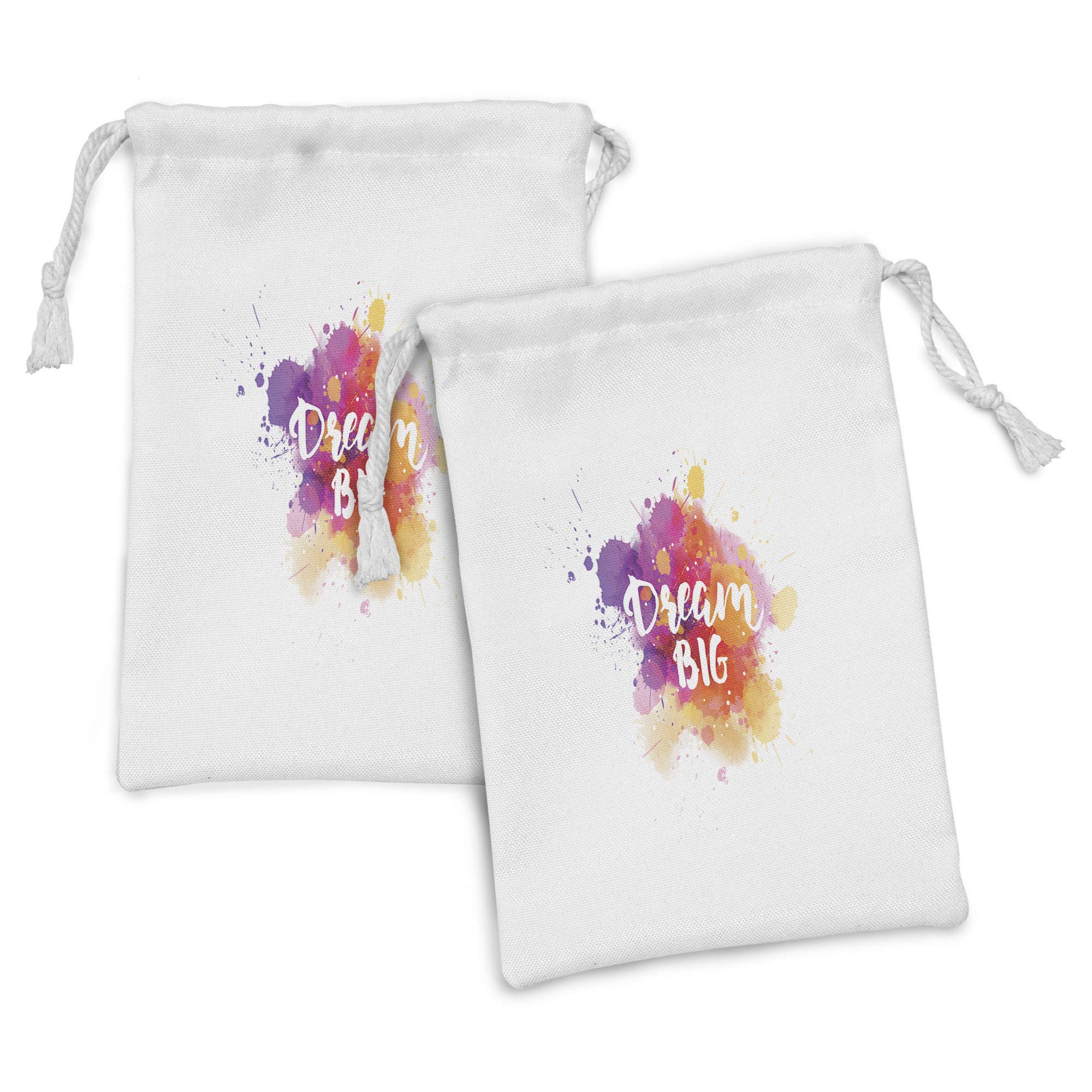 Ambesonne 2-Pack Fabric Drawstring Pouch Set - Modern Paint Splash Design with Inspirational Calligraphy, 9