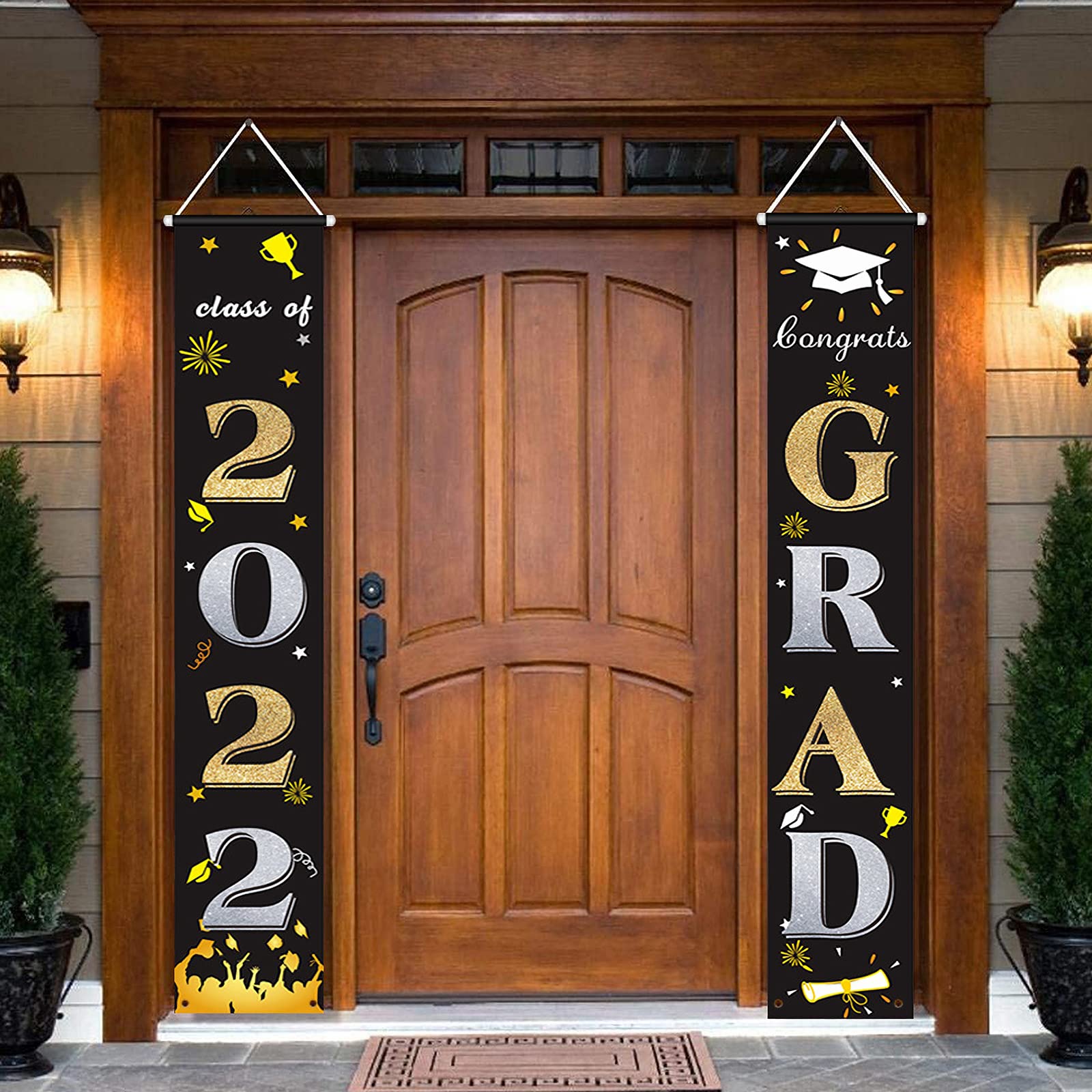 2022 Graduation Banner - Black and Gold Congrats Grad Hanging Flags for Graduation Party Decorations & Supplies | Perfect for Class of 2022 Celebrations, School Events, and Commencement Ceremonies