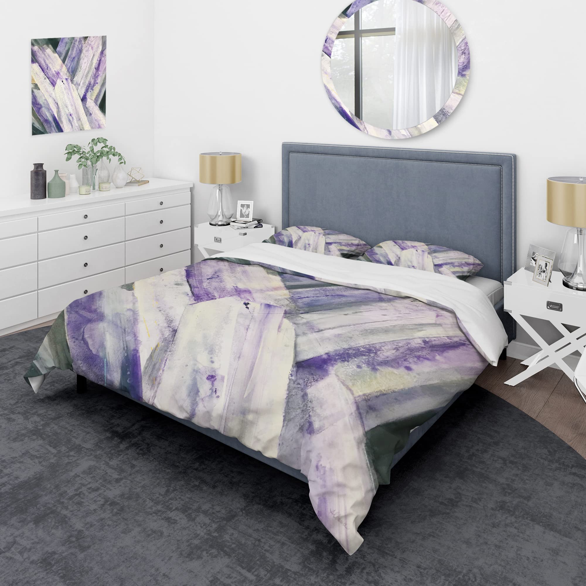 DesignQ Geometric Purple Glacier Modern Duvet Cover Set - King Size 3-Piece Abstract Bedding | All-Season Contemporary Luxury Bedroom Decor for Master Bedroom & Guest Room