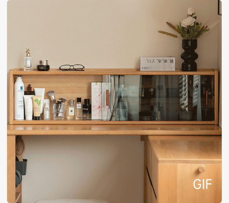 Solid Oak Wood Modern Extendable Dressing Table - Adjustable Vanity Desk for Makeup & Skincare - Perfect for Bedroom, Dorm, or Apartment