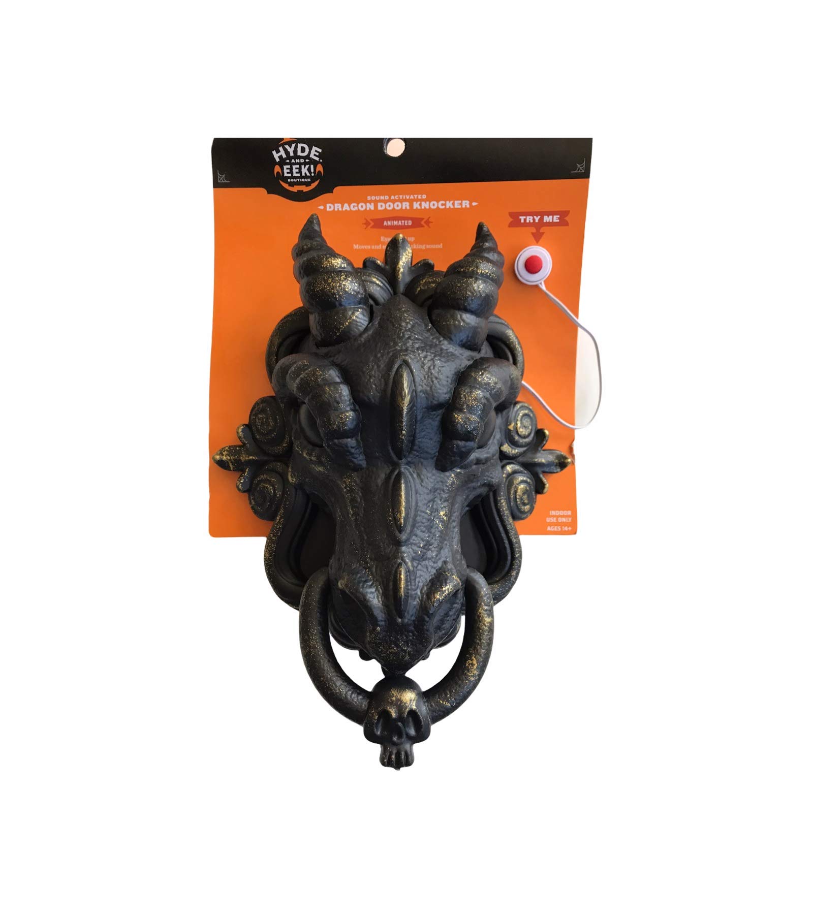Sound Activated Dragon Door Knocker - Medieval Style Brass Door Knocker with Motion Sensor - Perfect for Castle Themed Home Decor, Halloween & Fantasy Lovers