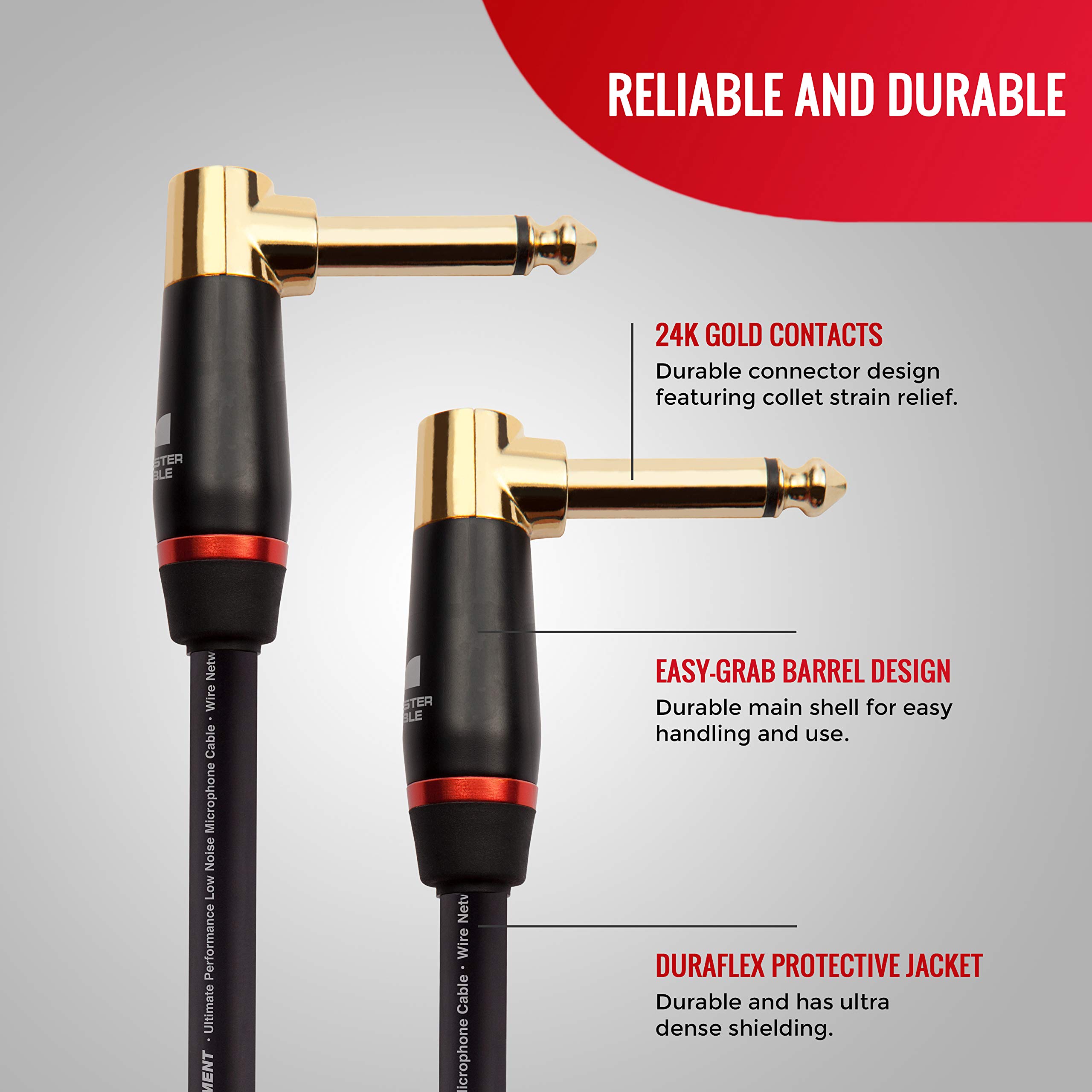 Monster Prolink Bass Guitar Cable - 8ft Right Angle to Right Angle, 95% Copper Braided Shield Instrument Cable for Electric Bass, Guitar, Keyboard - Perfect for Live Performances & Studio Recording