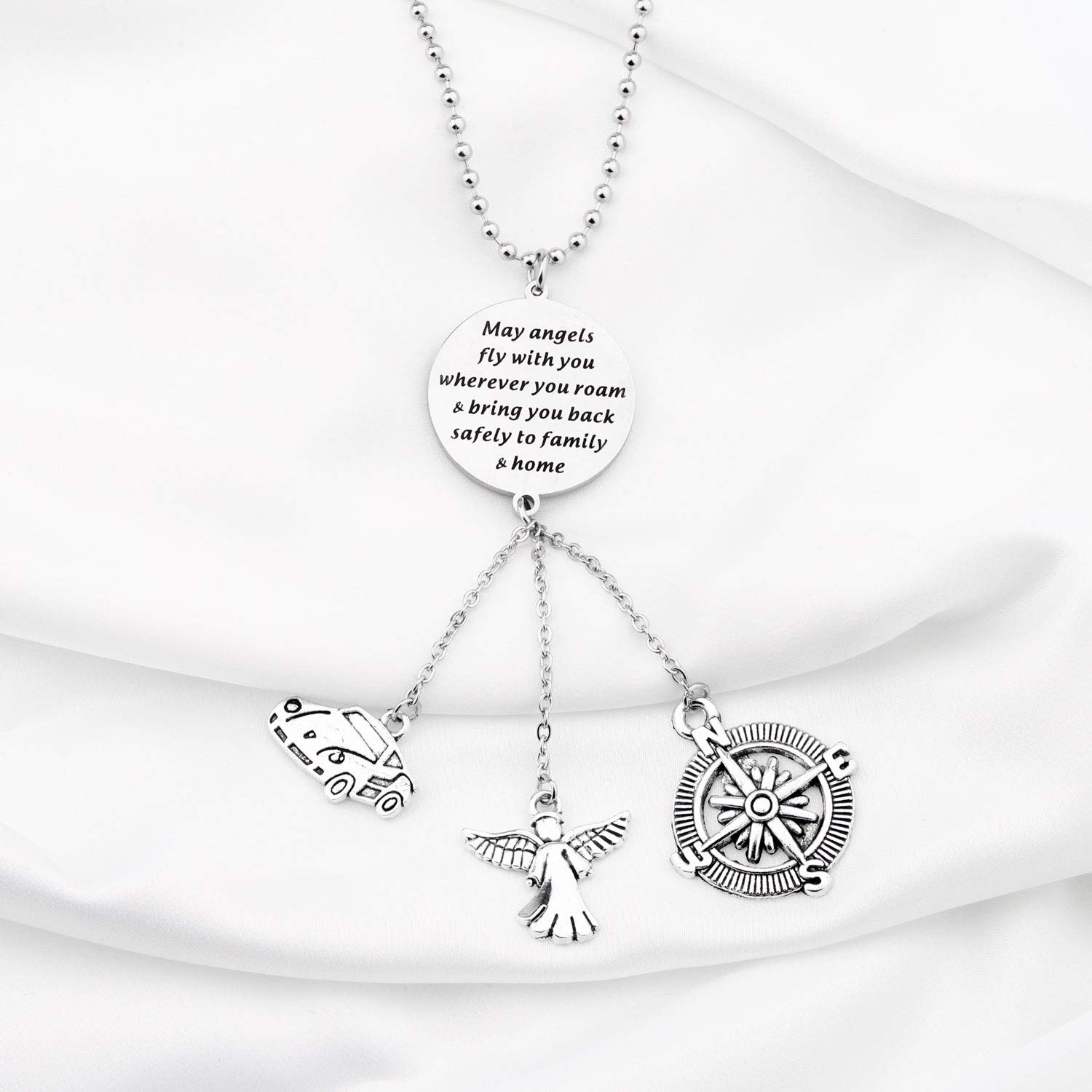 Bobauna Guardian Angel Cross Car Charm - Mirror Hanging Pendant for Safe Driving, Car Interior Decor & New Driver Gift - Perfect for Daily Commute, Road Trips & Protection on the Go