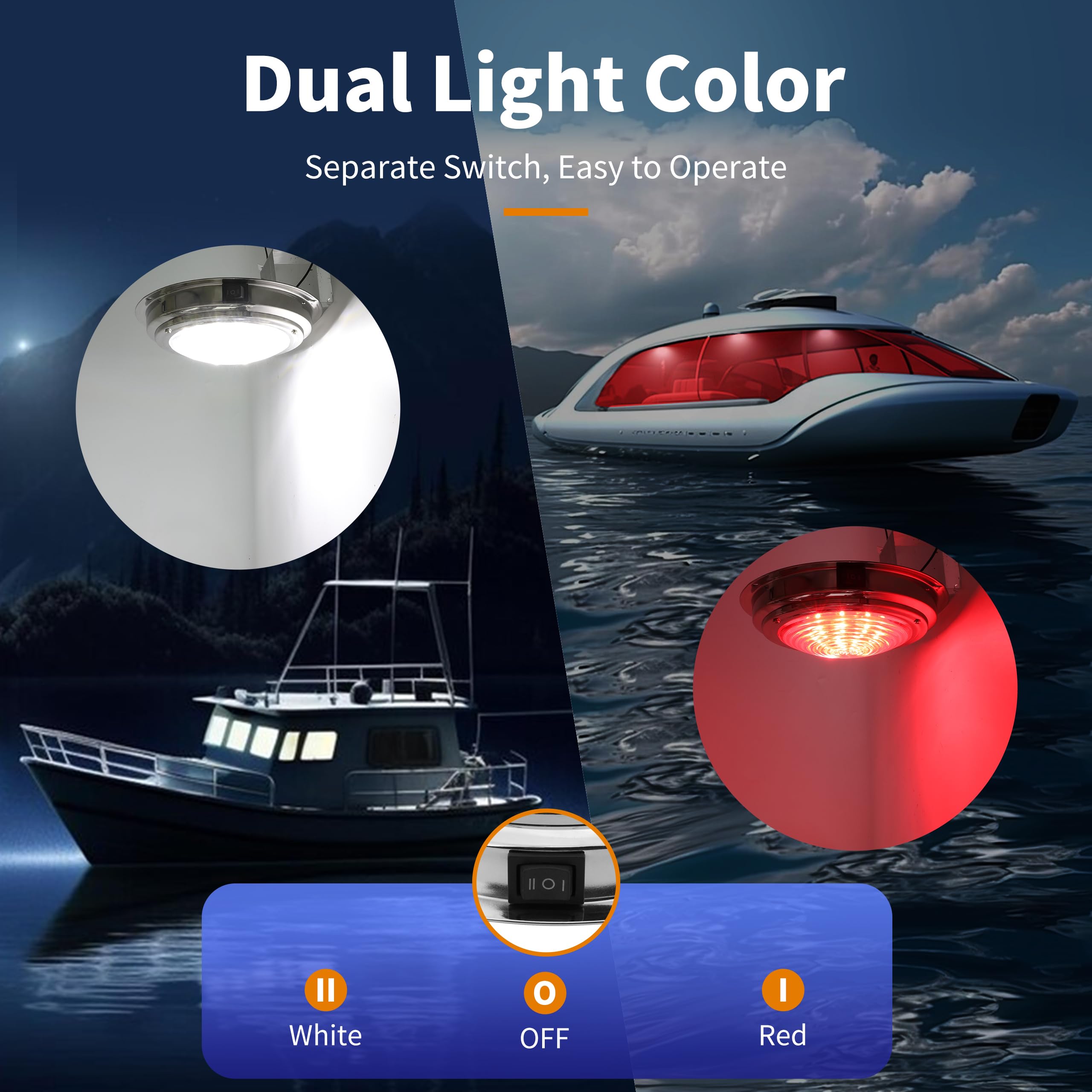 12V LED Marine Boat Dome Light with Toggle Switch - 7