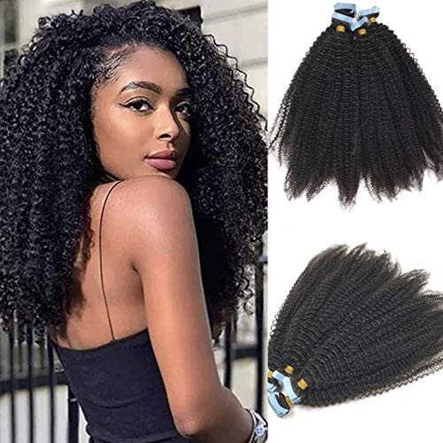 Natural Mongolian Human Hair Extensions - 16 Inch Long Afro Kinky Curly Tape in Hair Weft, 100g 40pcs, Seamless & Invisible Skin Weft, Dark Brown (4) - Perfect for Protective Styles, Wig Making & Volume Boosting
