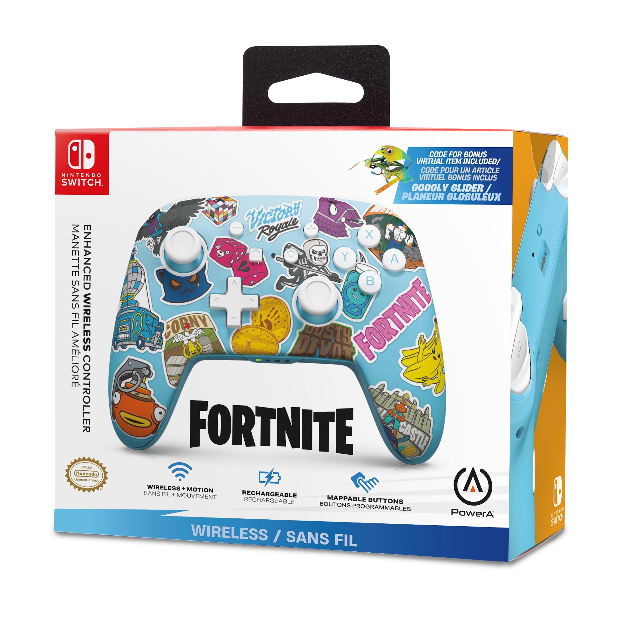 PowerA Enhanced Wireless Controller for Nintendo Switch - Officially Licensed Bluetooth Gamepad with Fortnite Sticker Mania Design (Compatible with Switch OLED & Lite) | Bonus Virtual Item Included | Perfect for Gaming, Multiplayer & Fortnite Battles