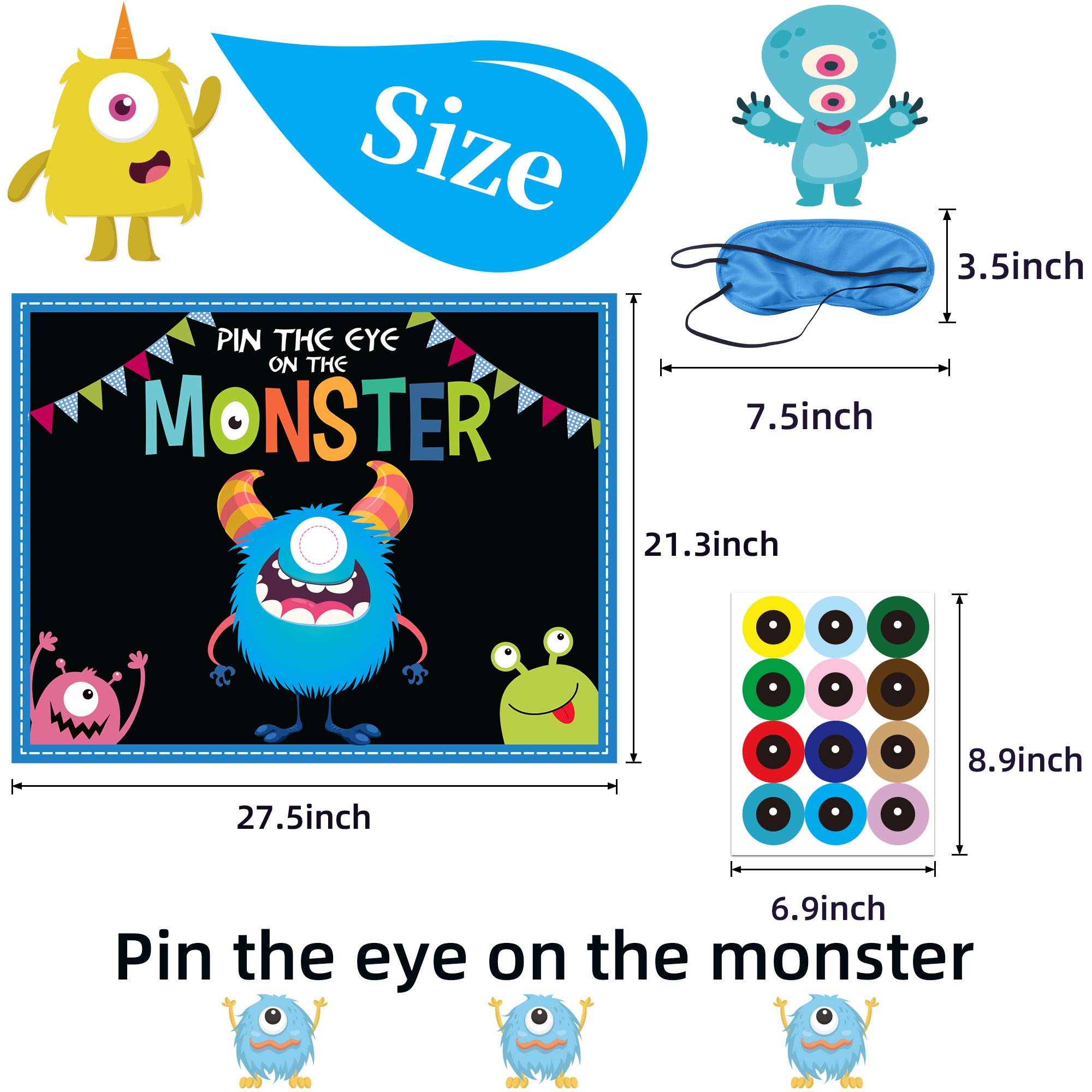 Halloween Party Games for Kids - Pin The Eye on The Monster Game Set, Fun Halloween Activities & Crafts for Boys & Girls - Perfect for Birthday Parties, Carnival Games & Indoor Monster-Themed Events