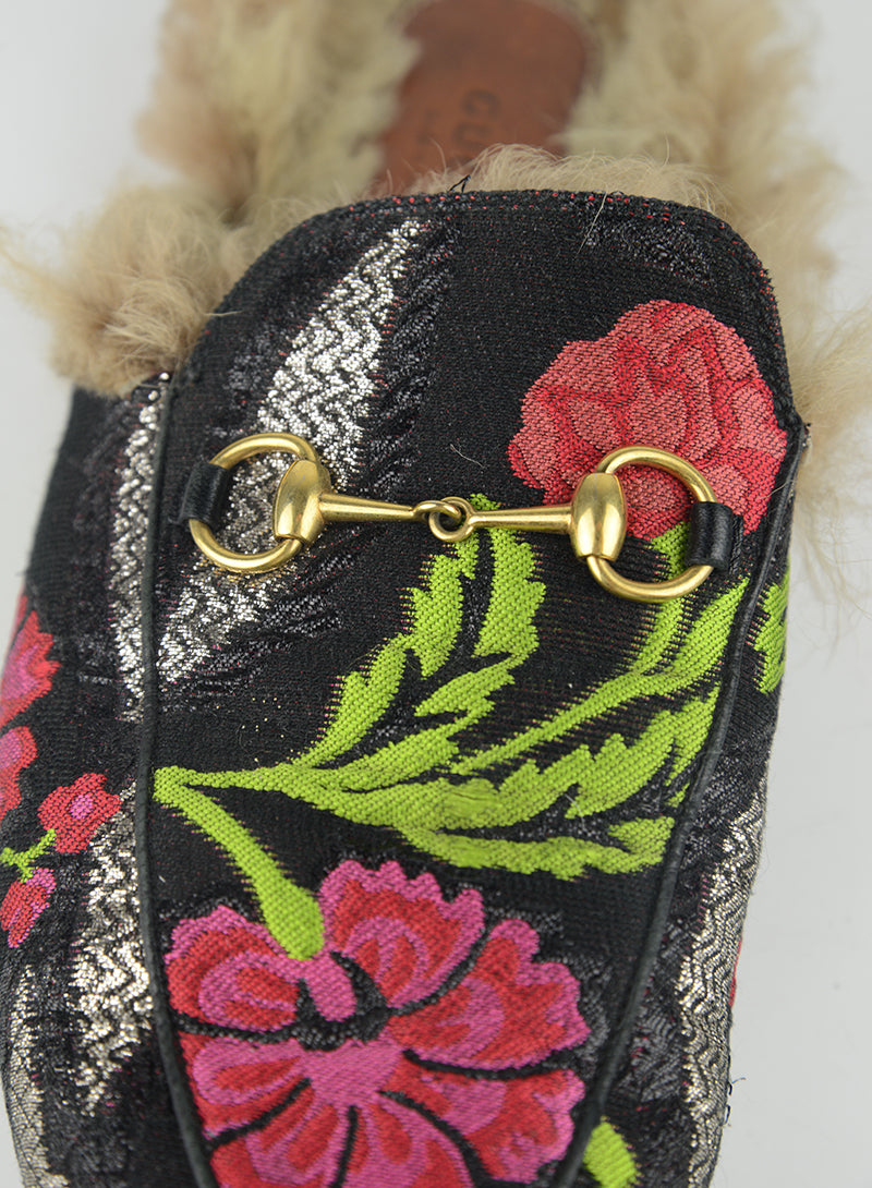 Gucci Princetown Floral Embroidered Leather Slippers - Women's Size 40 (US 9) - Luxury House Shoes for Home & Lounging