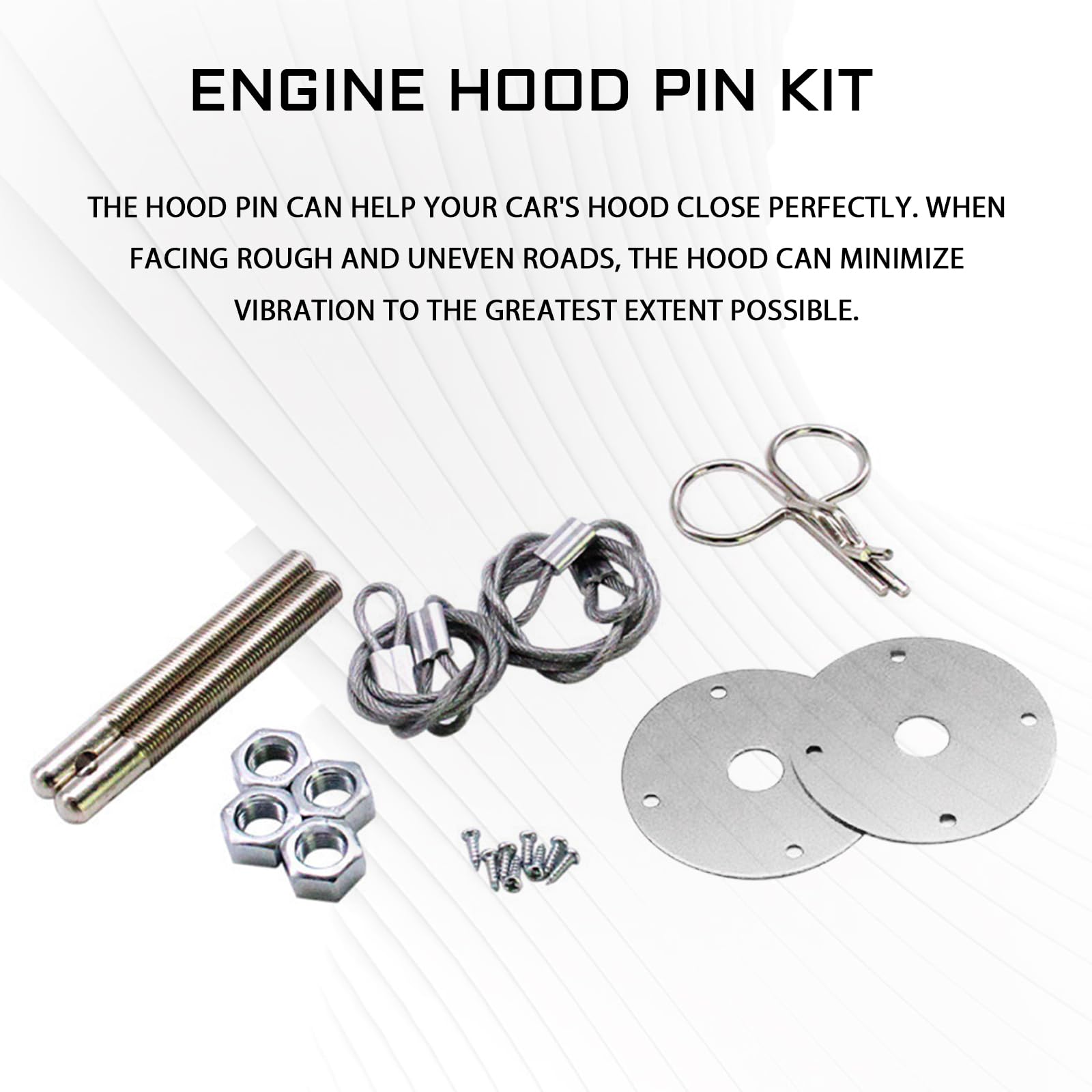 Stainless Steel Hood Pins Kit for Cars - Universal Hood Latch Lock with Racing Lanyard, Secure Car Hood & Reduce Wobble - Fits Most Trucks, SUVs & Vehicles (Silver) | Perfect for Racing, Off-Roading & Car Modifications