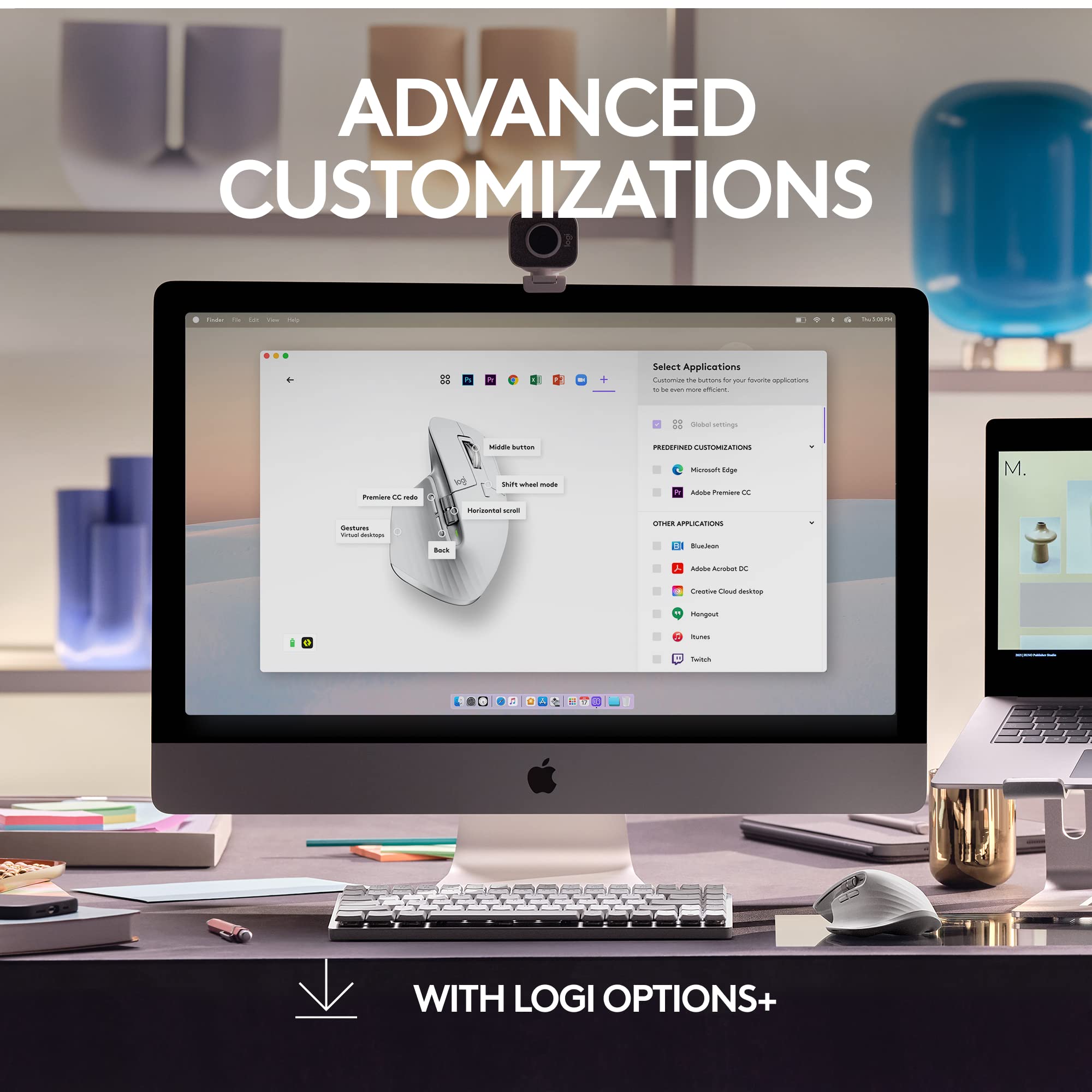 Logitech MX Master 3S Wireless Bluetooth Mouse for Mac - Ultra-Fast Scrolling, Ergonomic Design, 8000 DPI Precision, Silent Clicks, Glass Surface Tracking, USB-C Charging - Compatible with MacBook, iPad (Renewed, Pale Grey) - Perfect for Office Work, Graphic Design & Video Editing